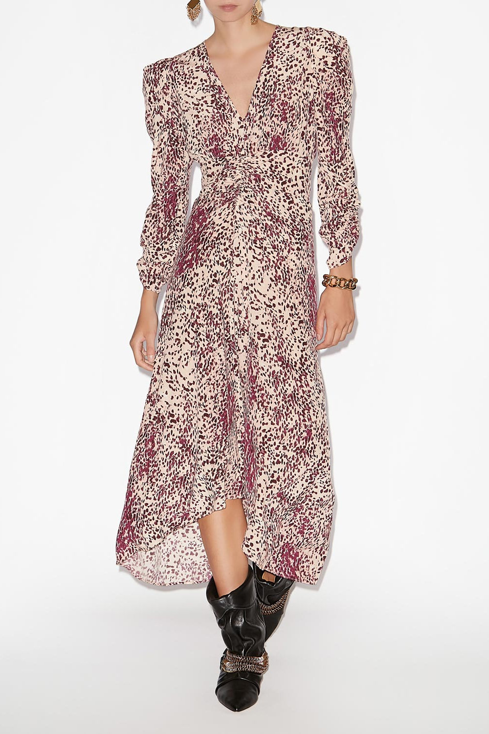 Albini gathered silk blend midi dress - Purple-ecru - Woman - 2