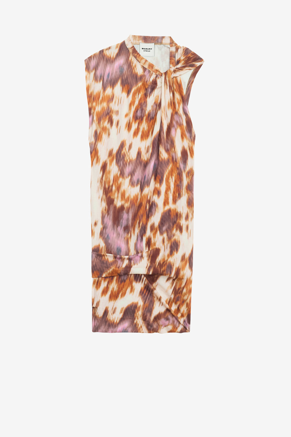 Leany asymmetrical jersey watercolor print t-shirt dress - Ecru-ochre - Woman - 1