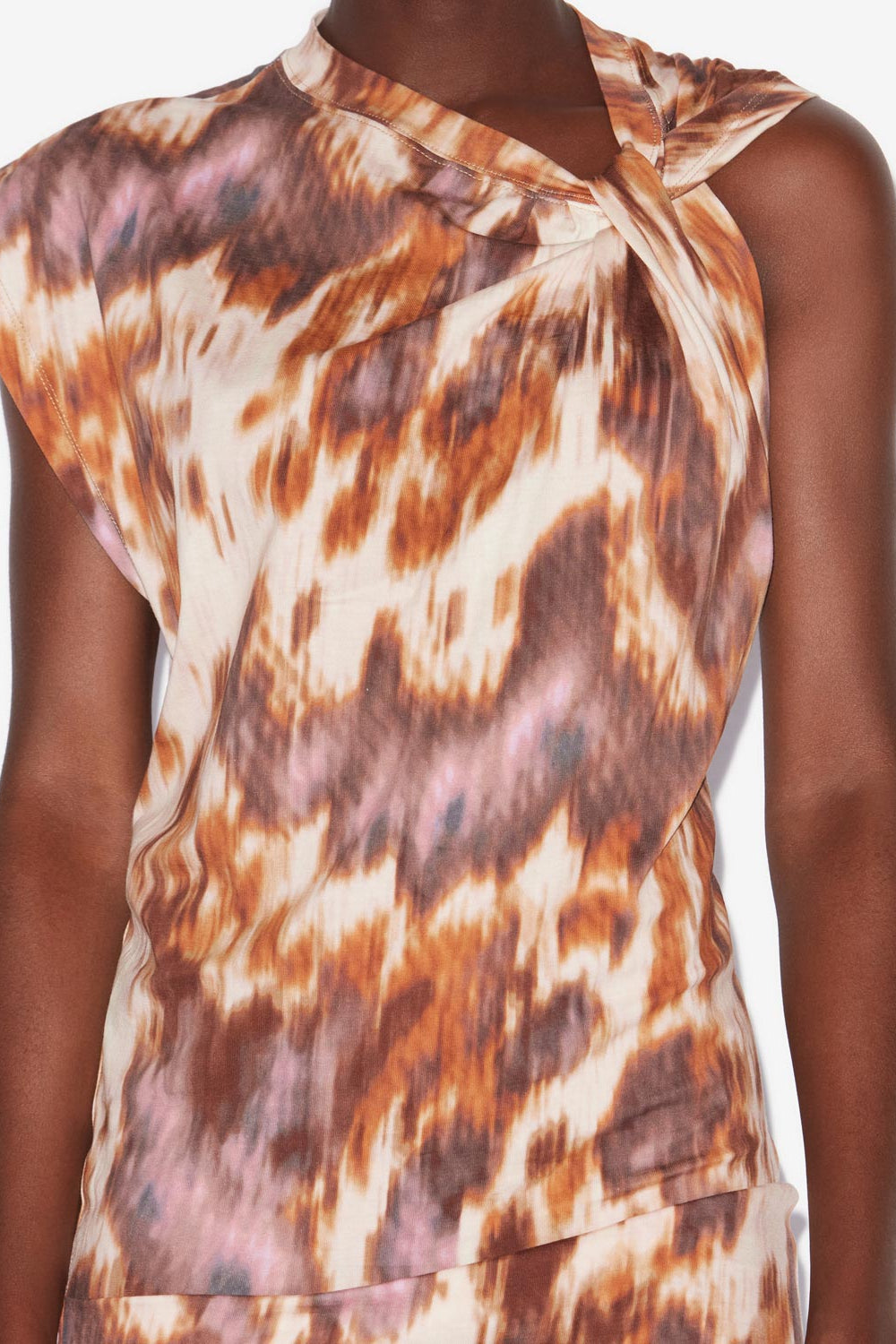 Leany asymmetrical jersey watercolor print t-shirt dress - Ecru-ochre - Woman - 3