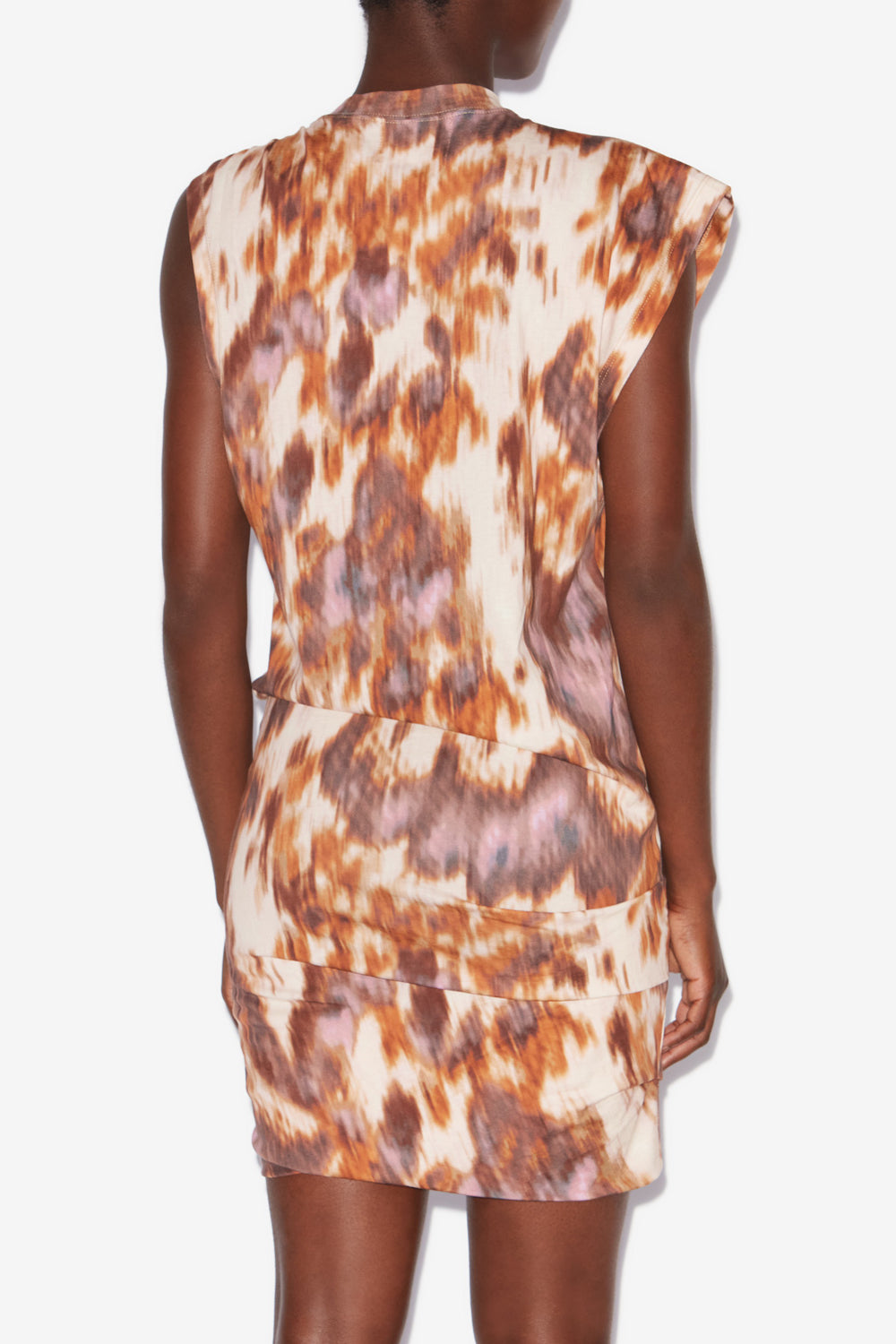 Leany asymmetrical jersey watercolor print t-shirt dress - Ecru-ochre - Woman - 5