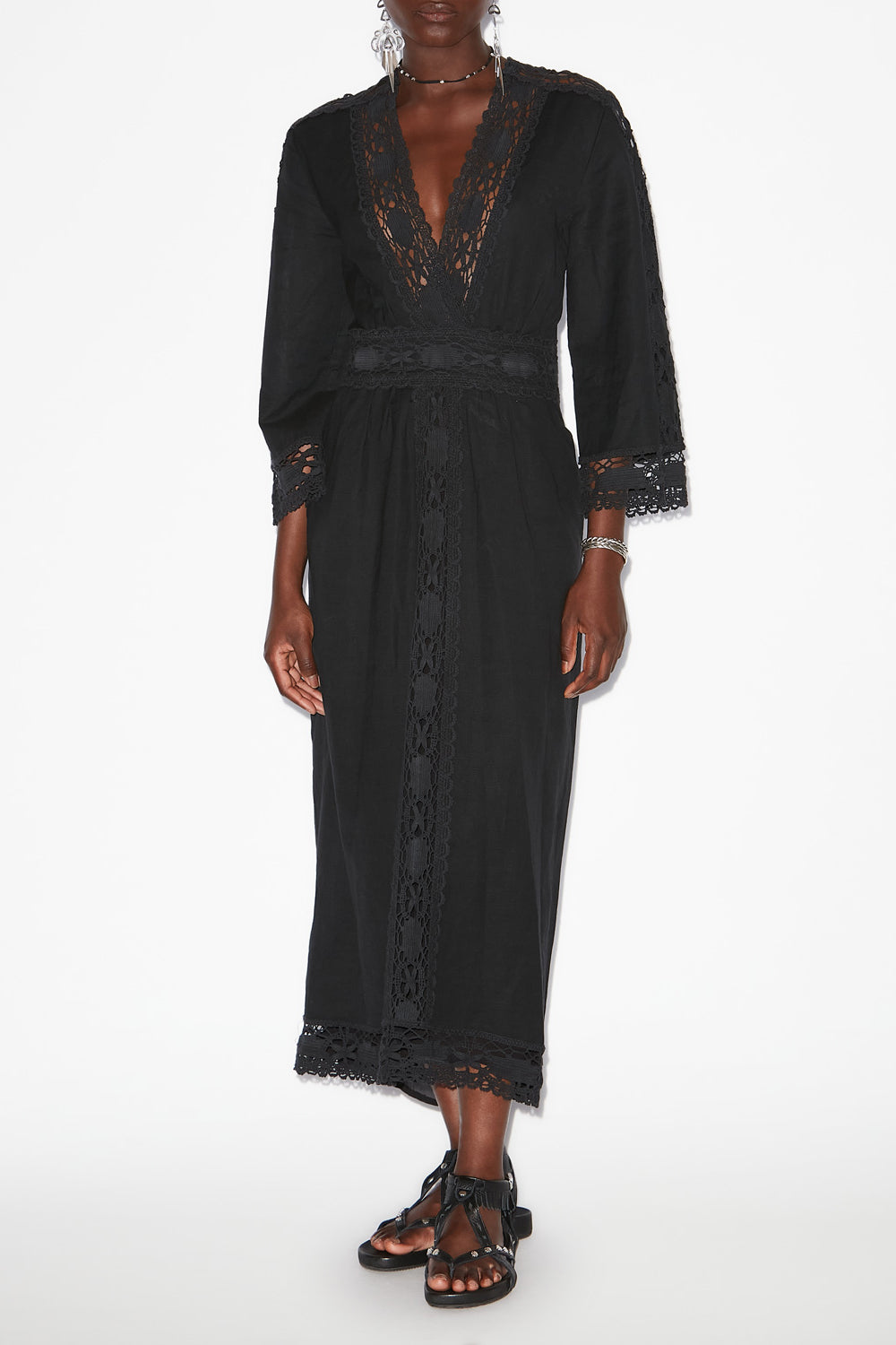 Veona long cotton and linen blend dress - Black - Woman - 2