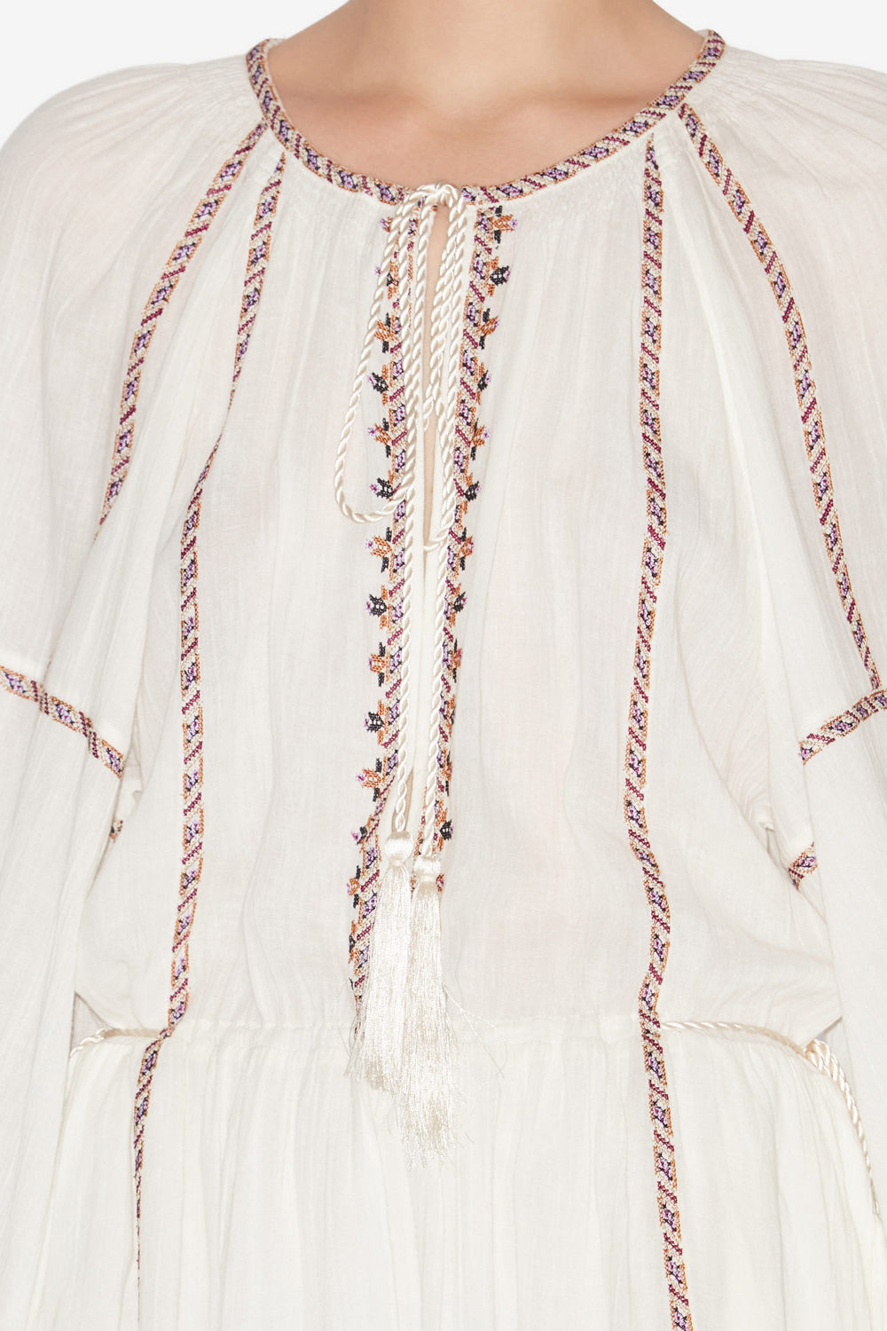 Florenza long embroidered gauze dress - Ecru-ochre - Woman - 3