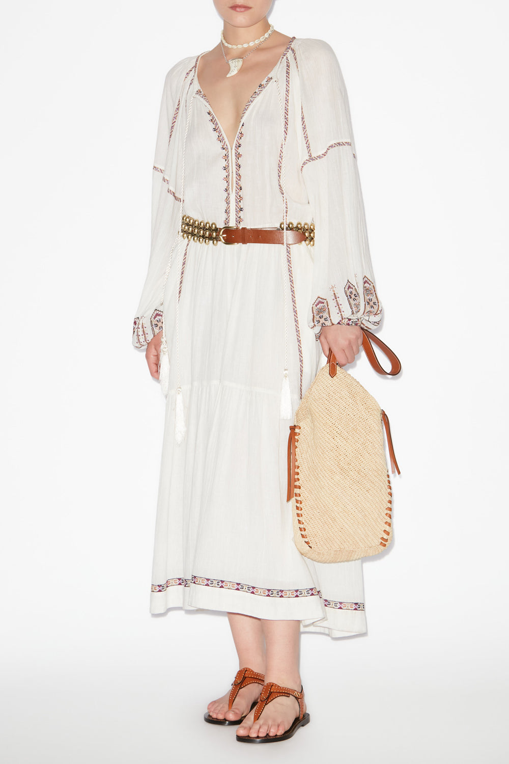 Florenza long embroidered gauze dress - Ecru-ochre - Woman - 2