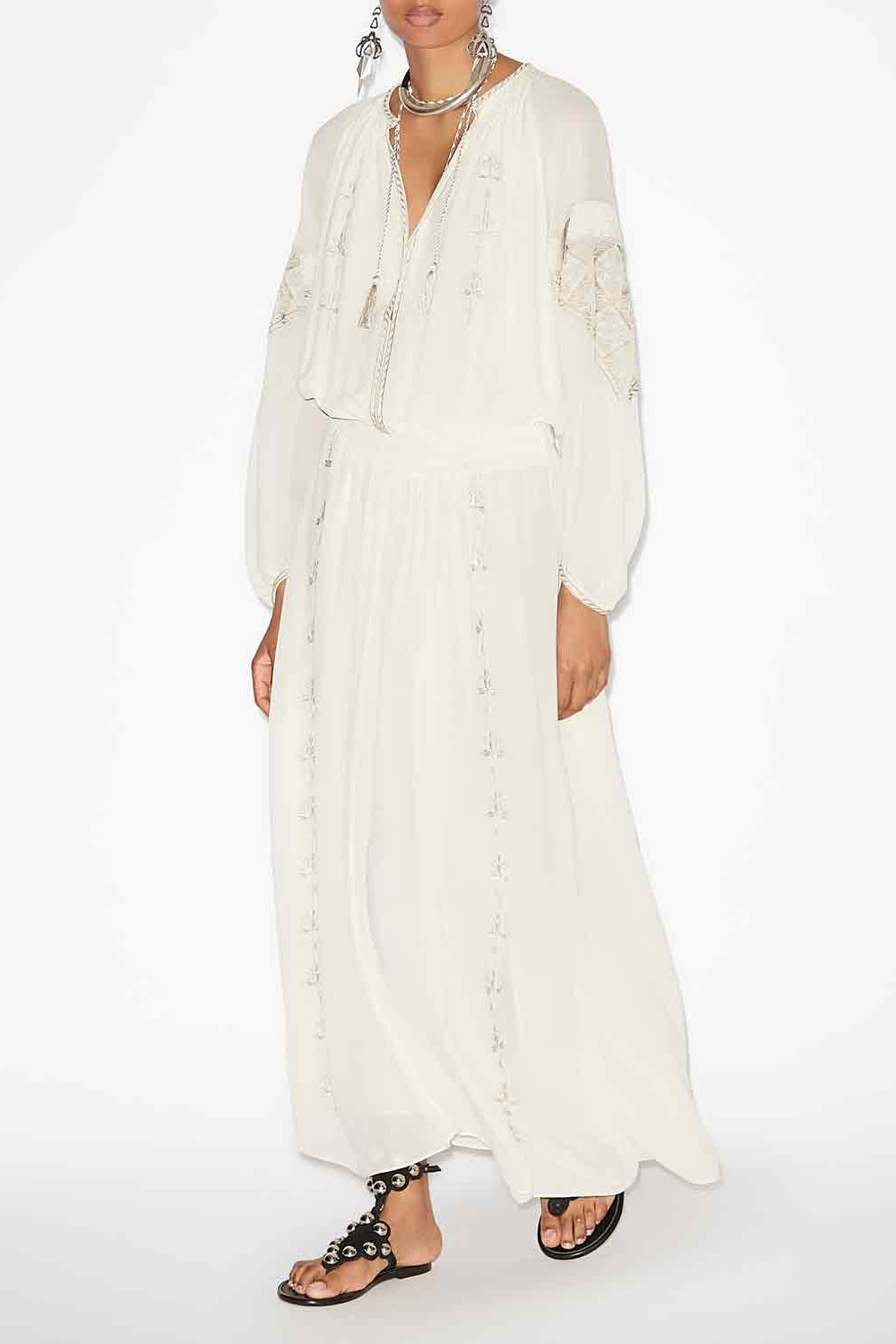 Odilia long embroidered georgette dress - Ecru - Woman - 2