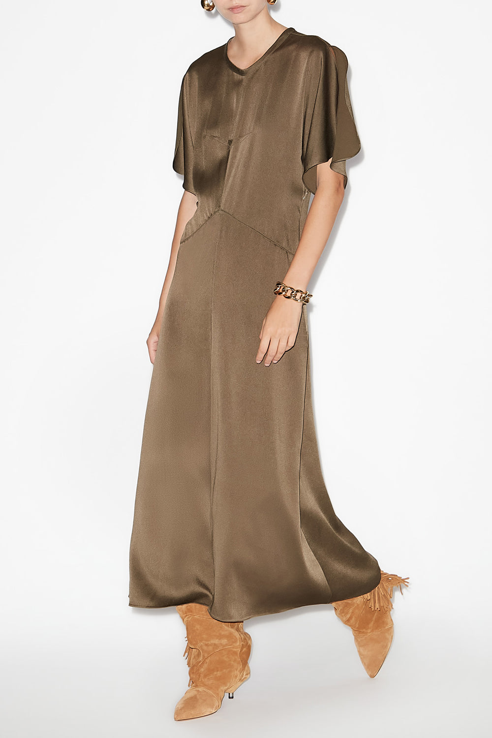 Keany long satin dress - Bronze - Woman - 2