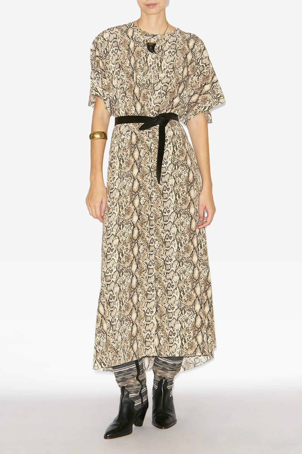 Keany long silk python print dress - Natural - Woman - 2