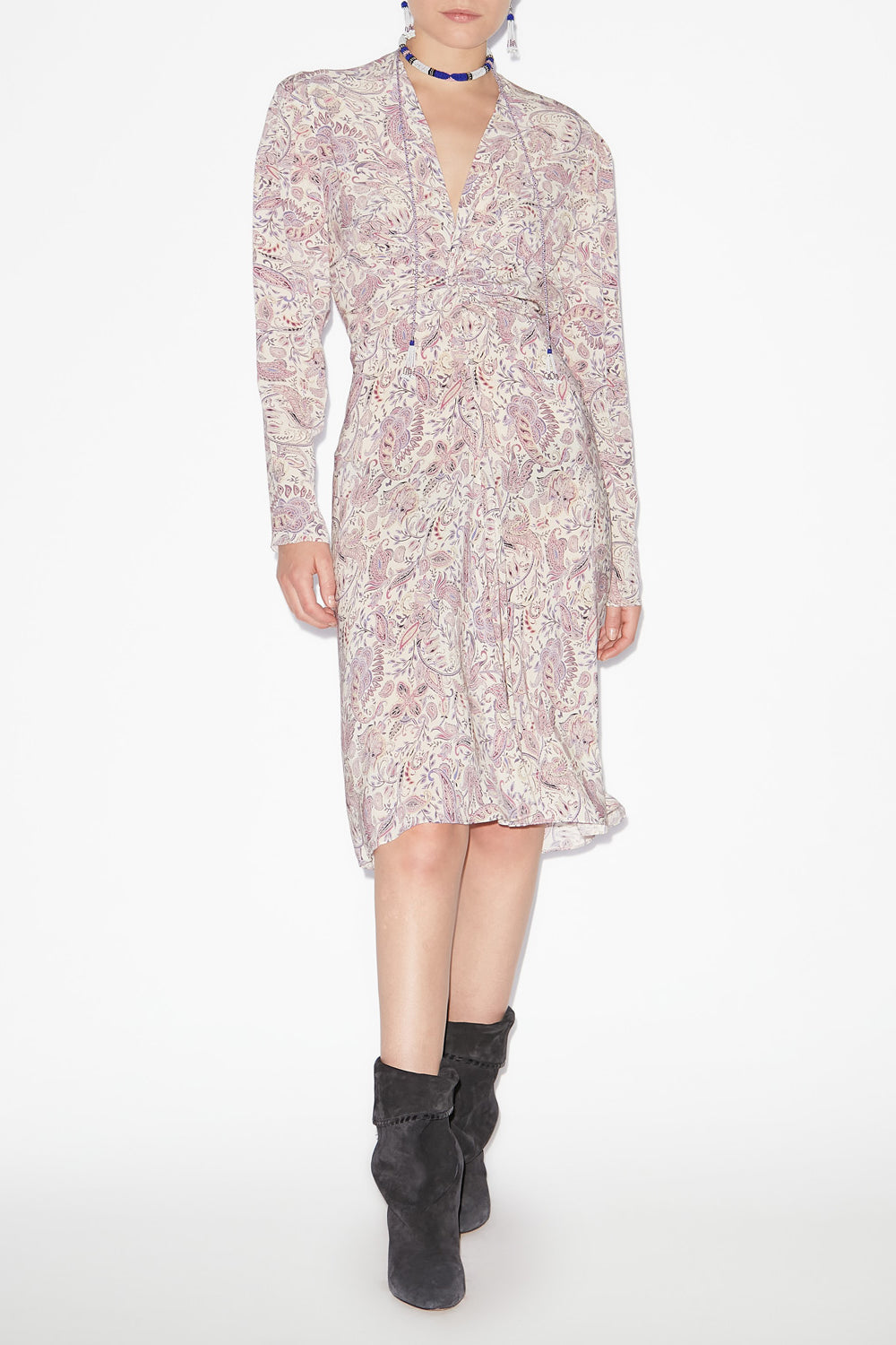 Zeliha printed long-sleeve midi dress - Ecru-purple - Woman - 2