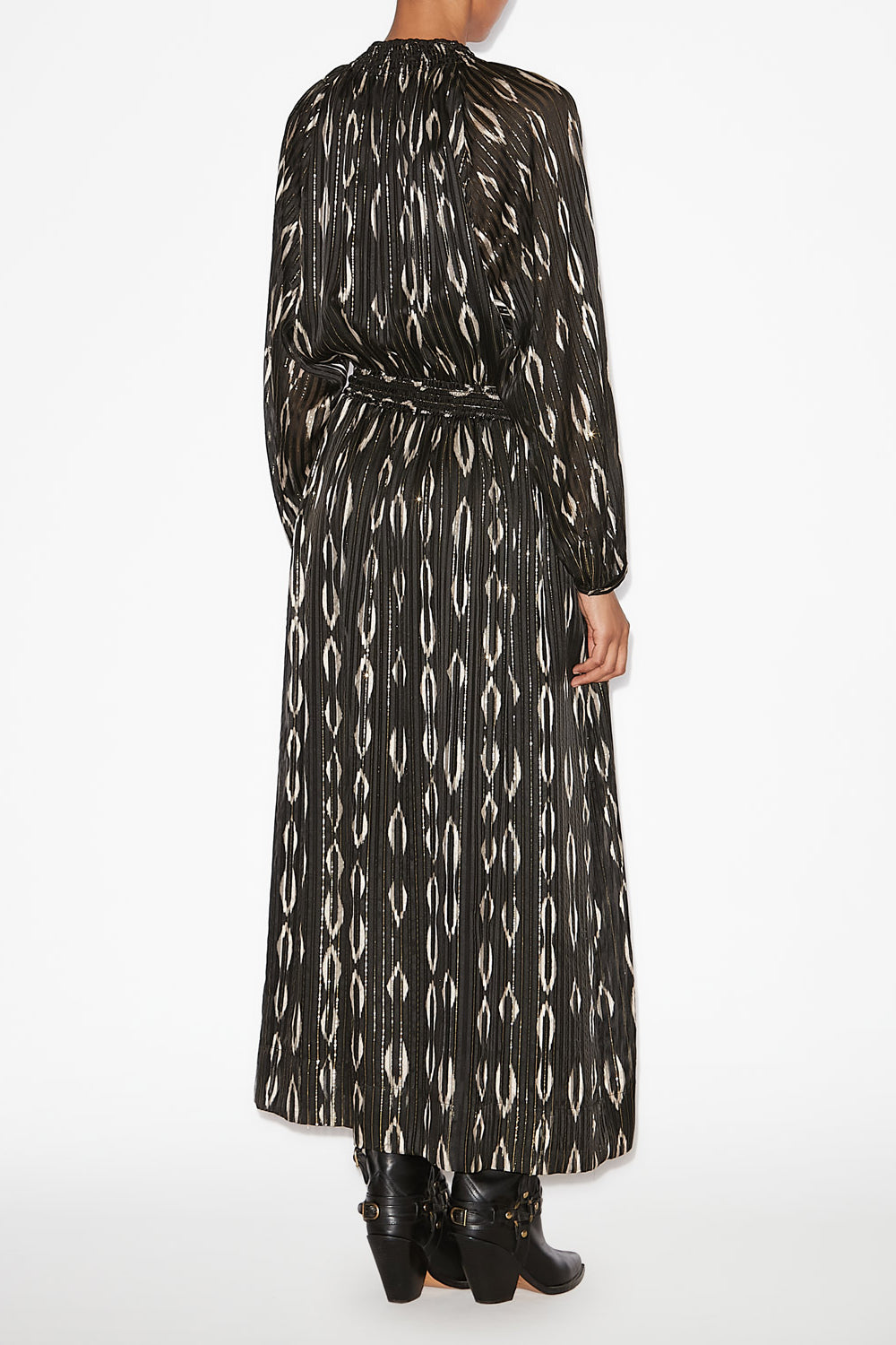 Sana long silk graphic pattern dress - Black and ecru - Woman - 4