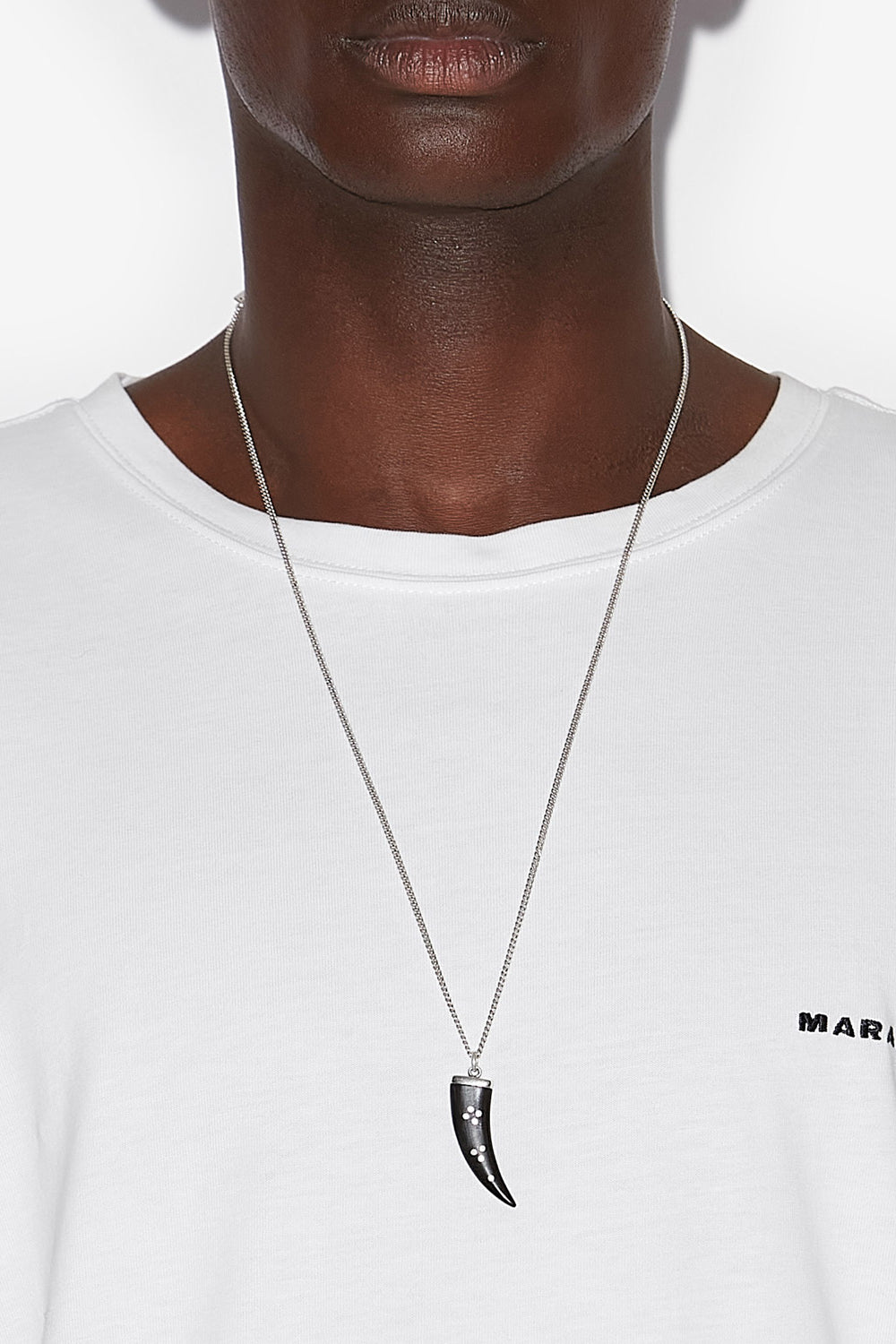 Maji long horn pendant necklace - Black and silver - Man - 2