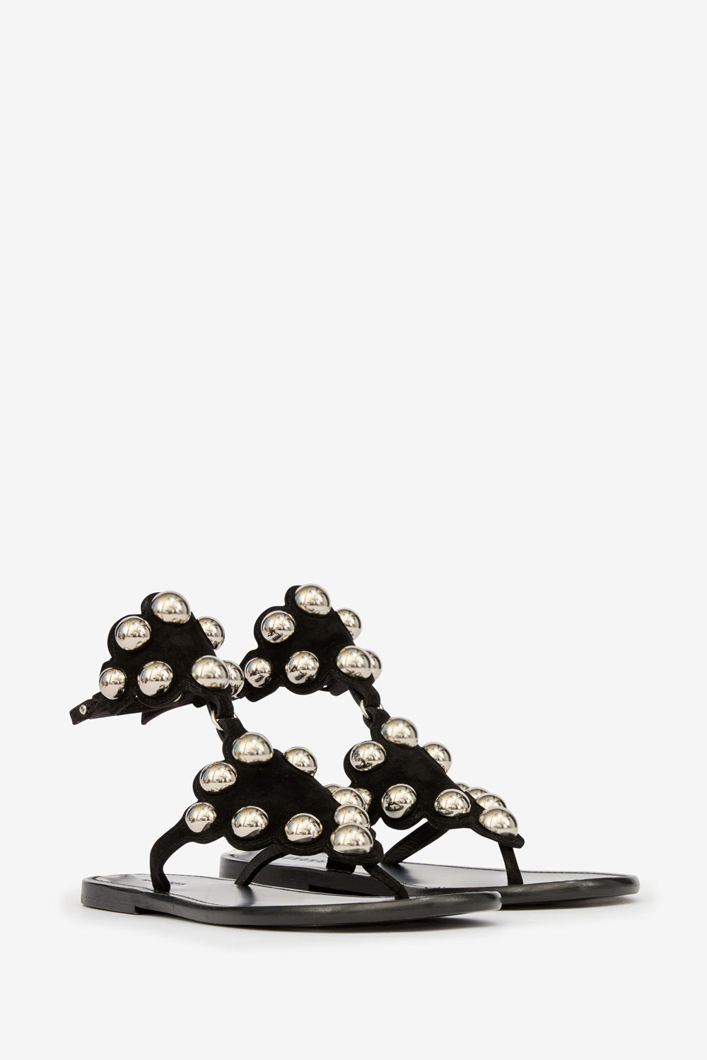 Sandalias de piel de ante con pedrería velvee - Black and silver - Woman - 3