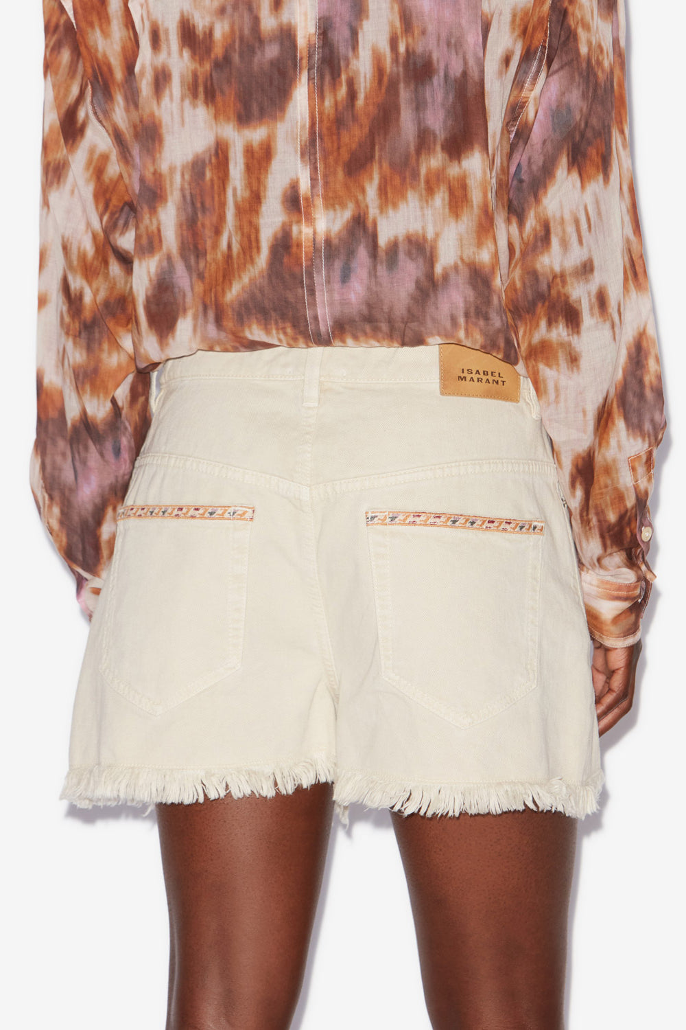 Lesia short embroidered denim shorts - Ecru - Woman - 5