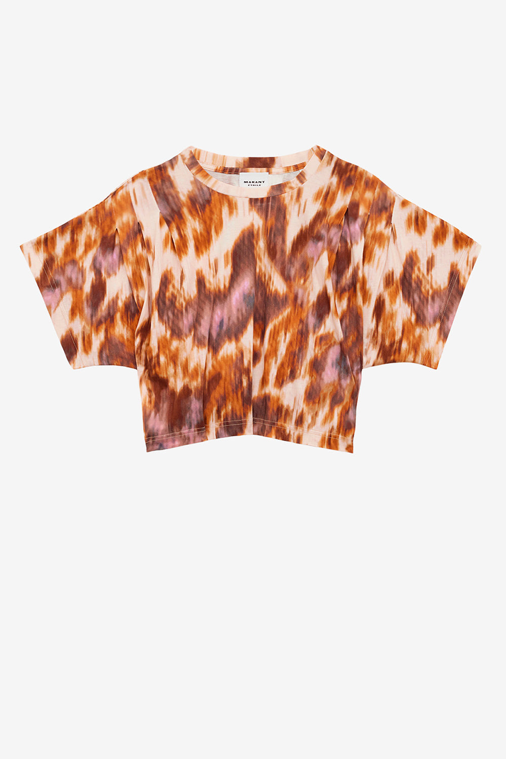 Zilia short cotton watercolor print t-shirt - Ecru-ochre - Woman - 1