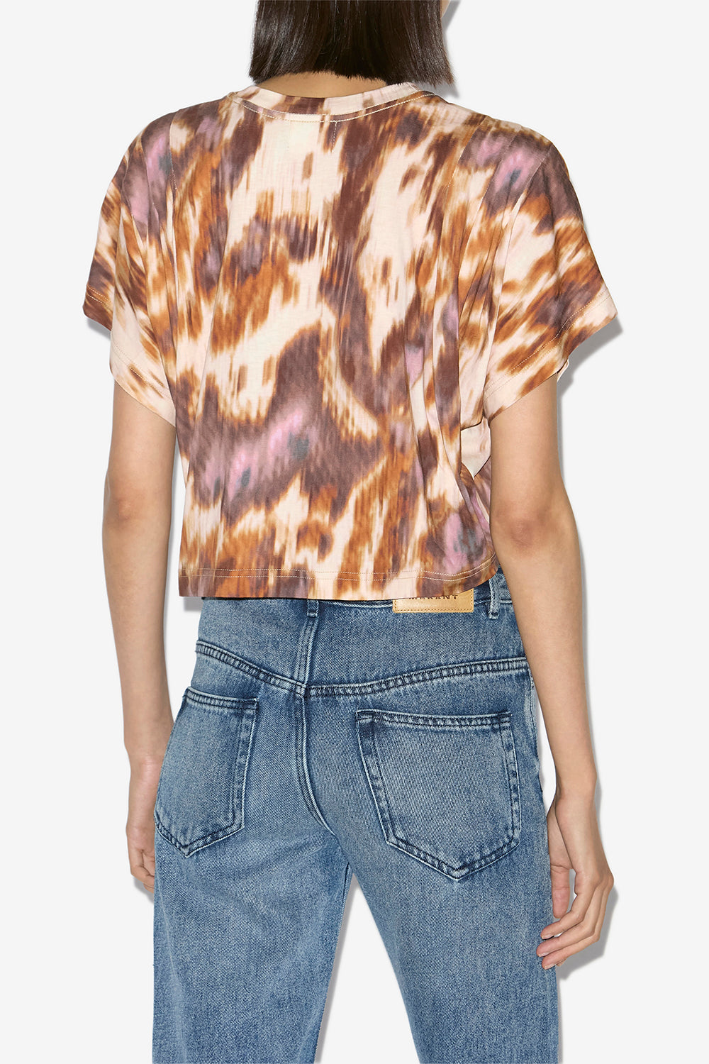 Zilia short cotton watercolor print t-shirt - Ecru-ochre - Woman - 5