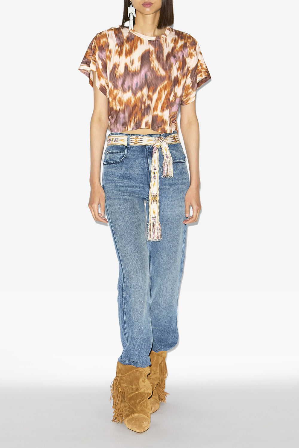 Zilia short cotton watercolor print t-shirt - Ecru-ochre - Woman - 2