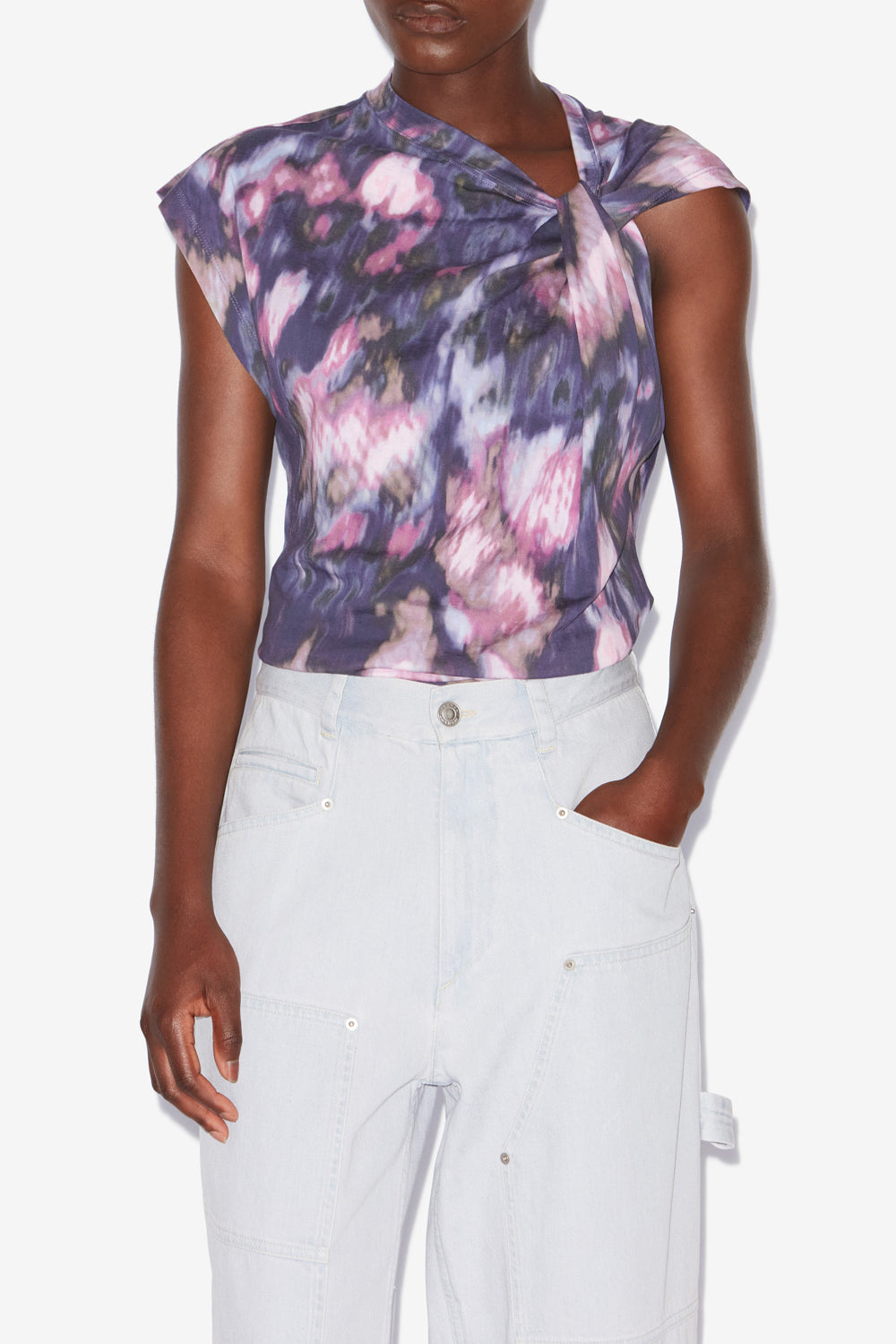 Nayda asymmetrical printed cotton t-shirt - Purple-lilac - Woman - 4