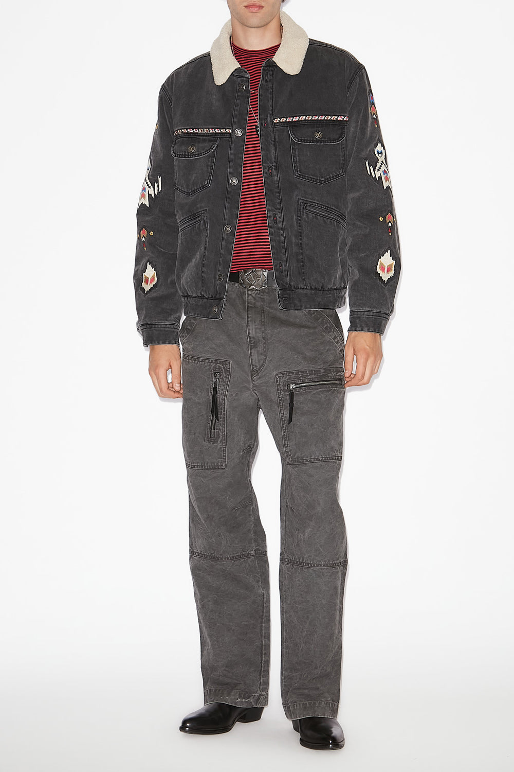 Jacke jenson aus besticktem denim - Dunkelgrau - Man - 2