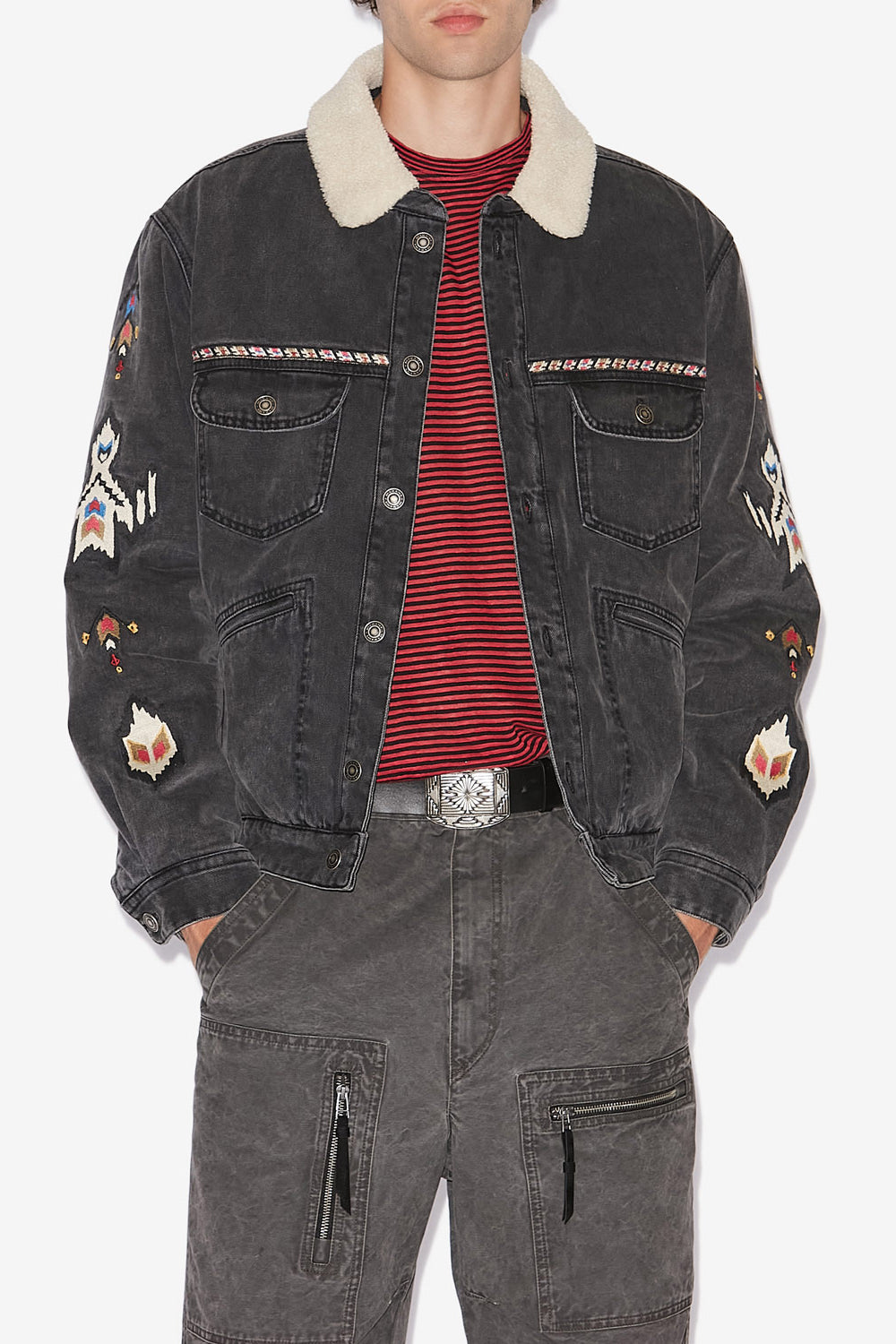 Jacke jenson aus besticktem denim - Dunkelgrau - Man - 4