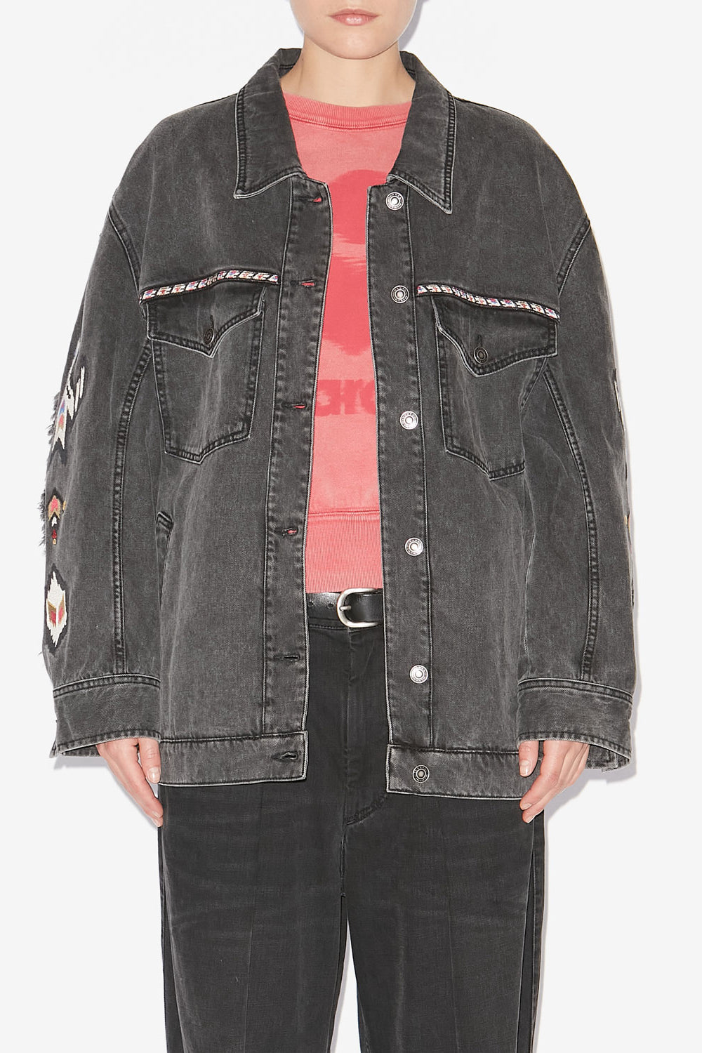 Manona embroidered denim jacket - Dark gray - Woman - 4