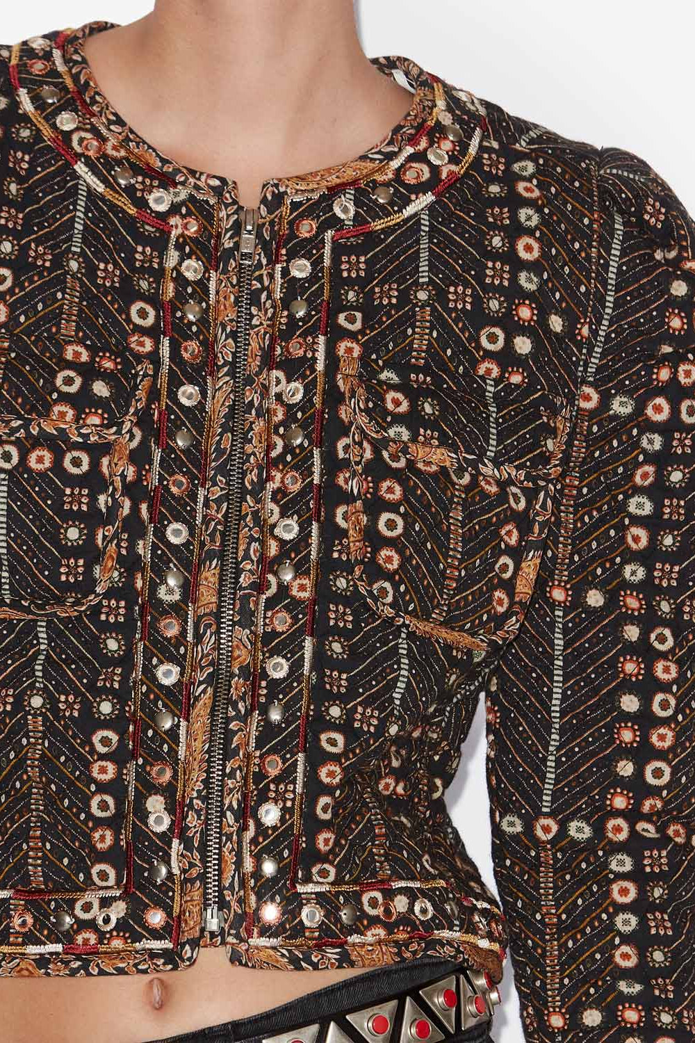 Cristy short printed cotton jacket - Black - Woman - 3