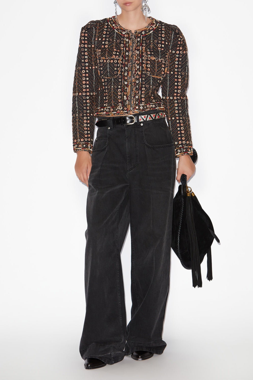 Cristy short printed cotton jacket - Black - Woman - 2