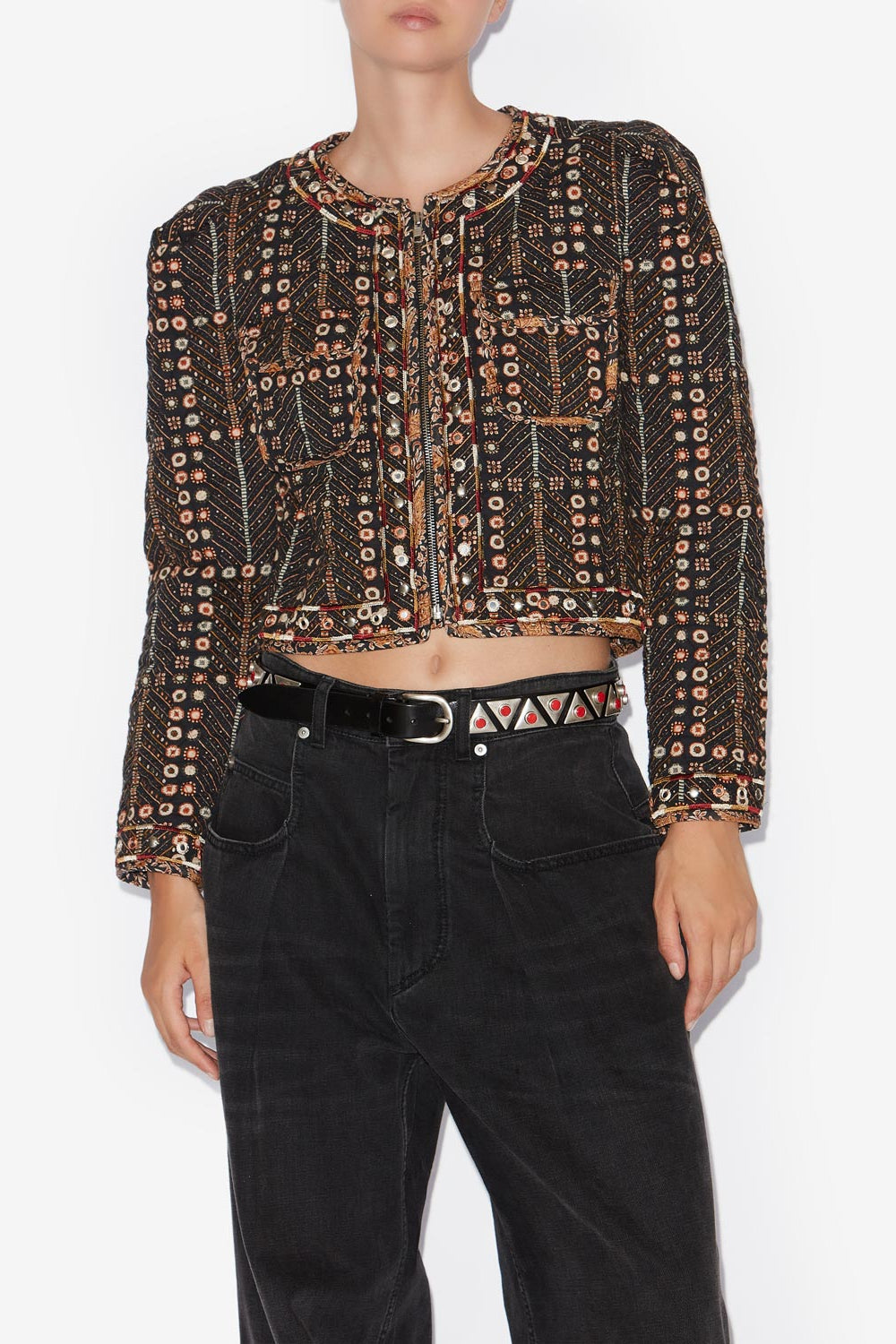 Cristy short printed cotton jacket - Black - Woman - 4