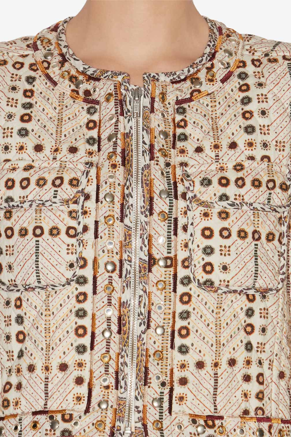 Cristy short printed cotton jacket - Ecru - Woman - 3