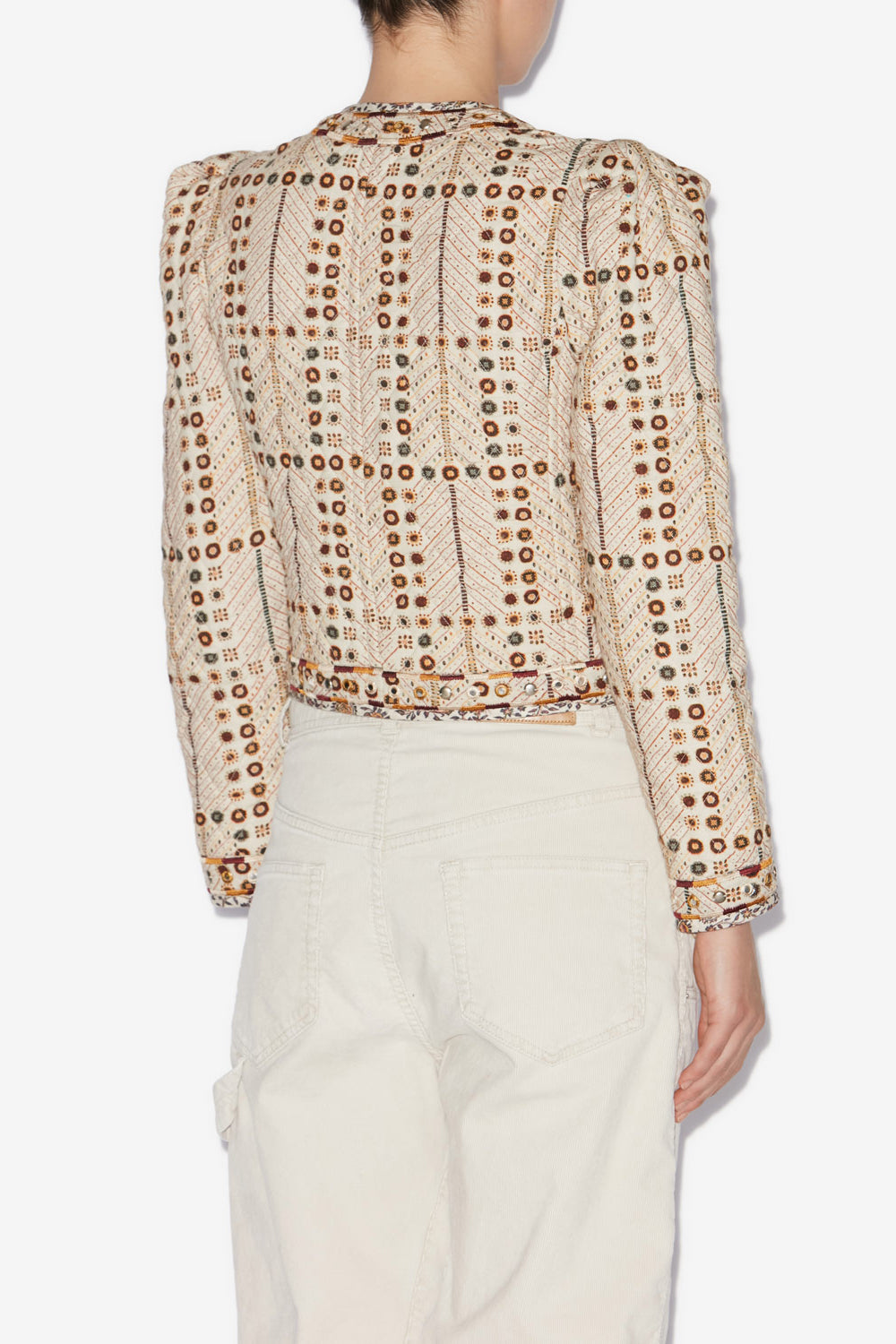 Cristy short printed cotton jacket - Ecru - Woman - 5