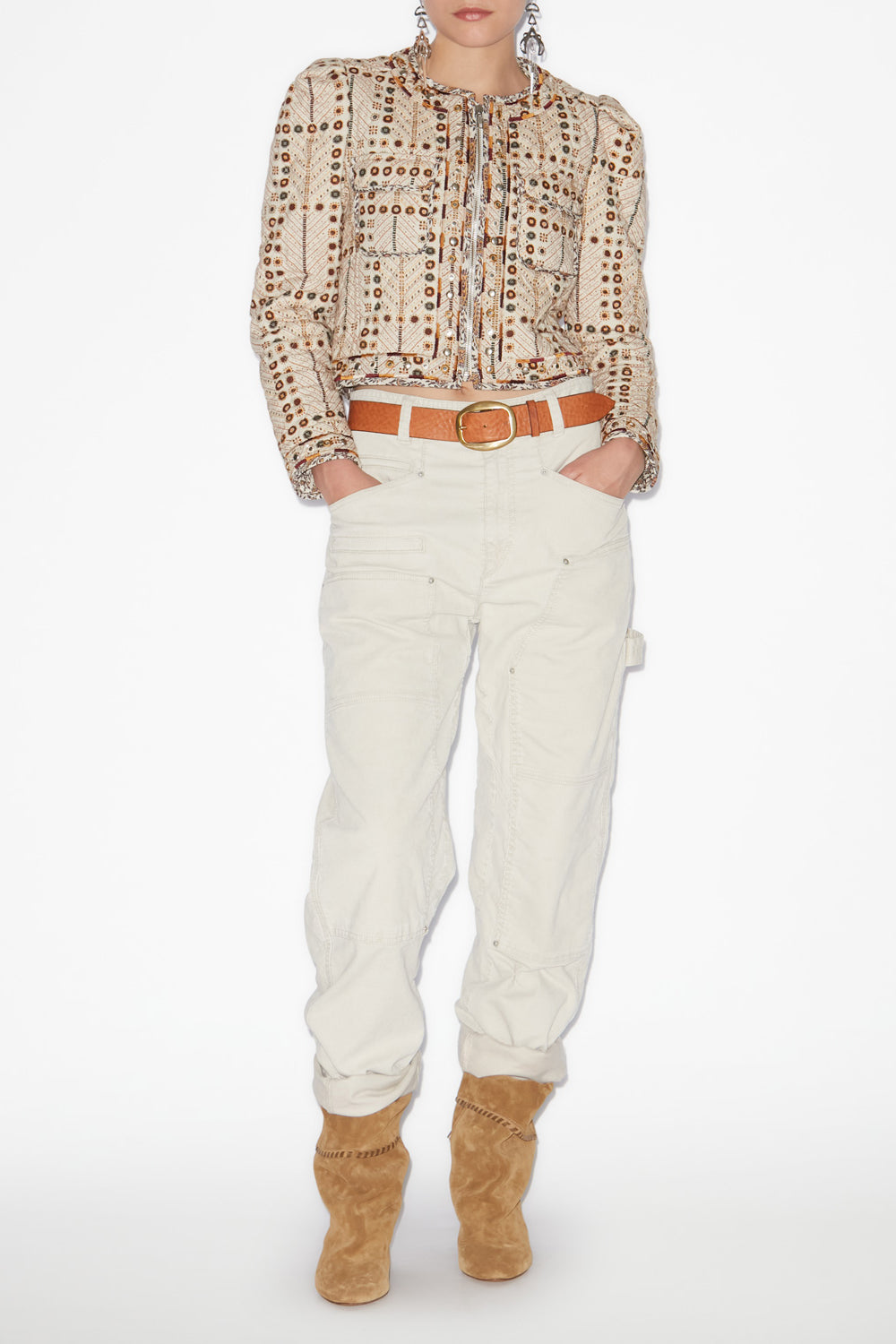 Cristy short printed cotton jacket - Ecru - Woman - 2