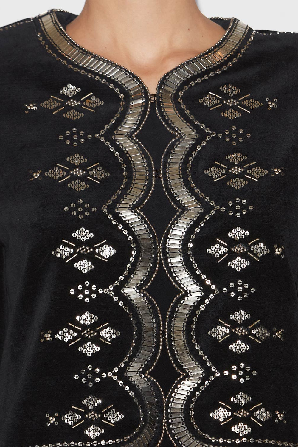 Hady short embroidered velvet jacket - Black and silver - Woman - 3