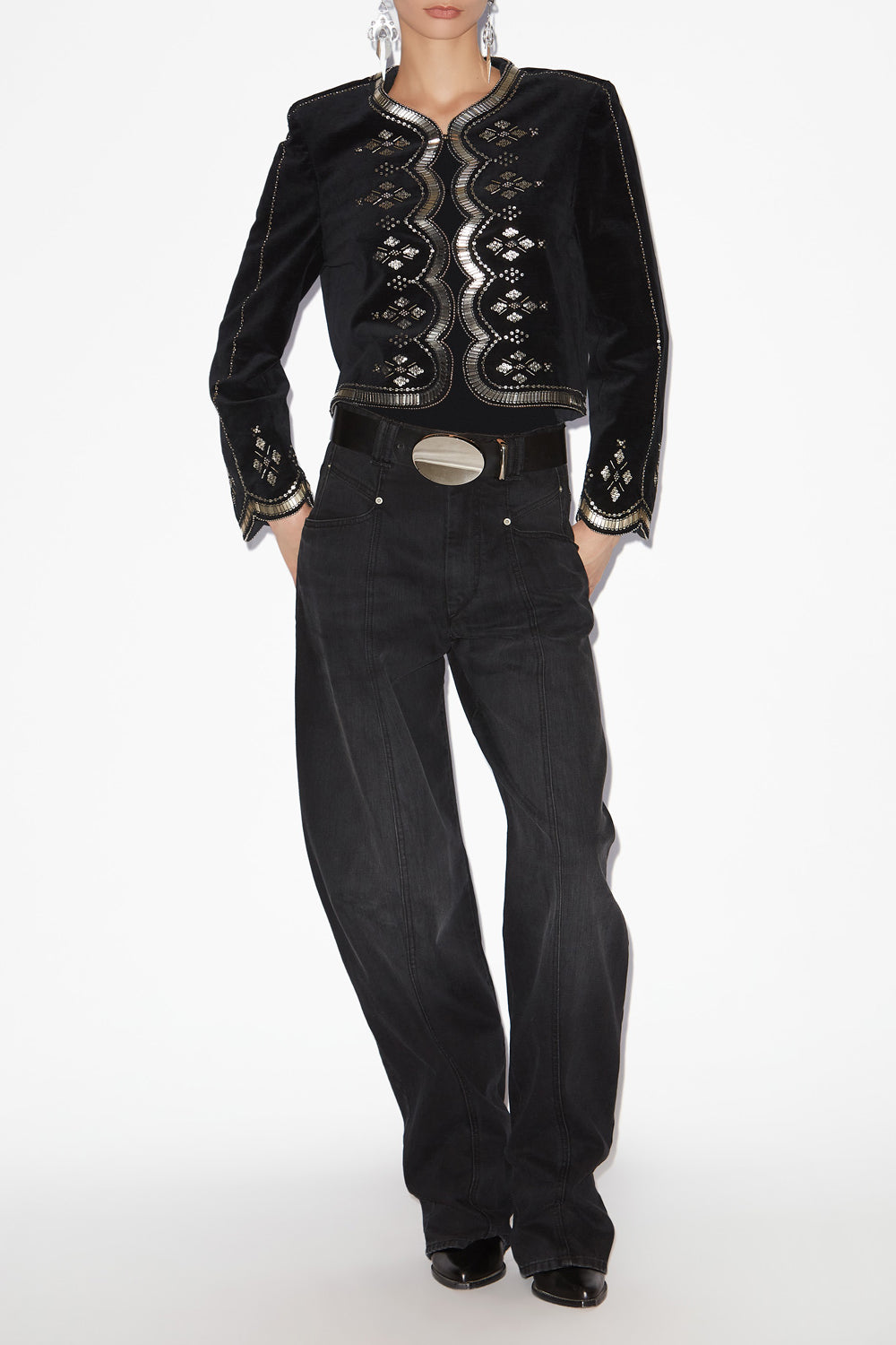 Hady short embroidered velvet jacket - Black and silver - Woman - 2