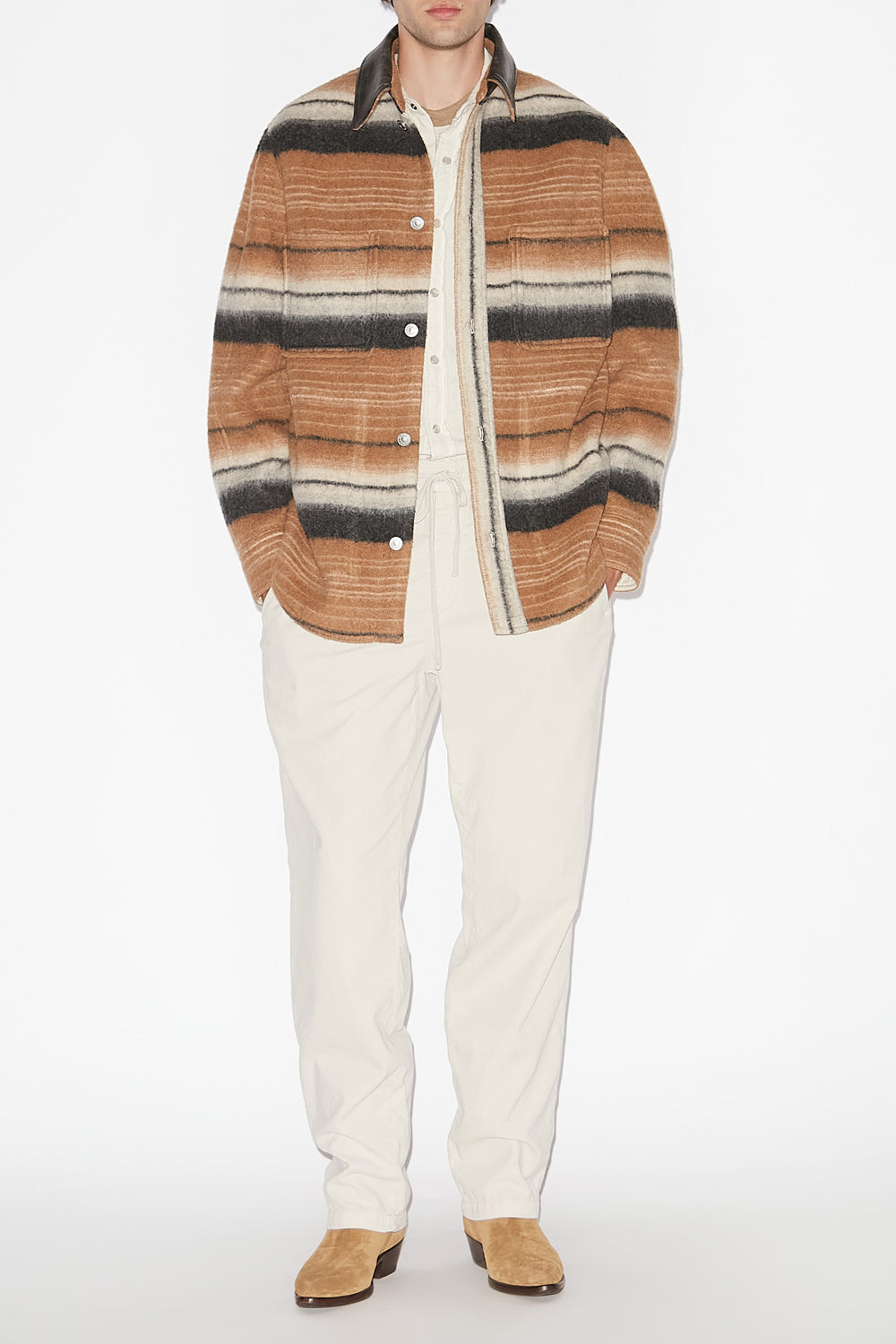 Giacca duncan overshirt in lana a righe - Camel - Man - 2