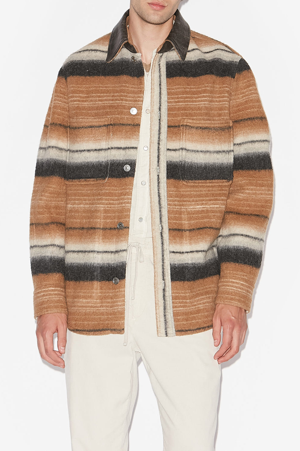 Giacca duncan overshirt in lana a righe - Camel - Man - 4