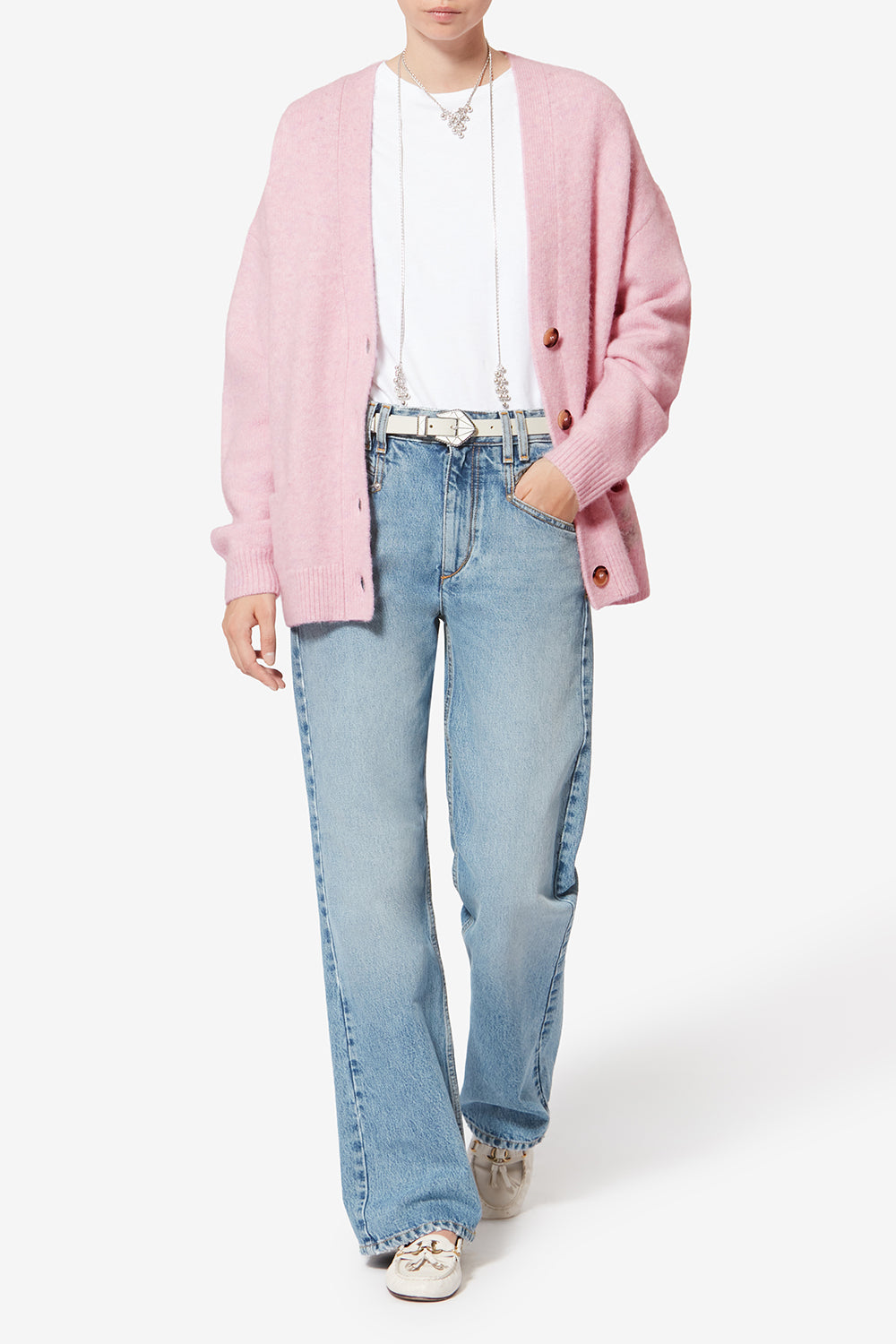 Strickjacke aus alpaka mit logo eborah - Mauve - Woman