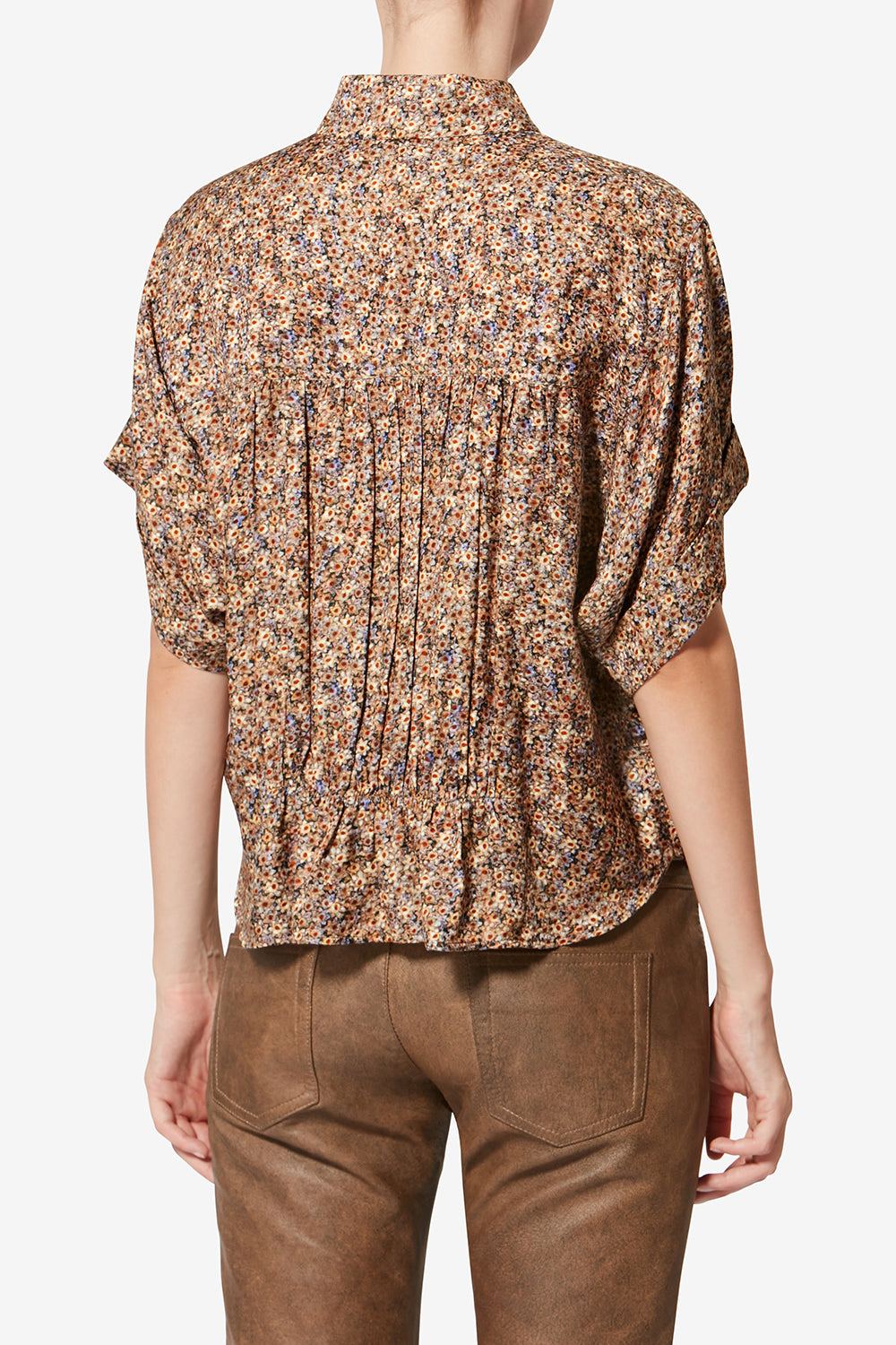 Azalea floral silk jacquard top - Ochre - Woman - 5