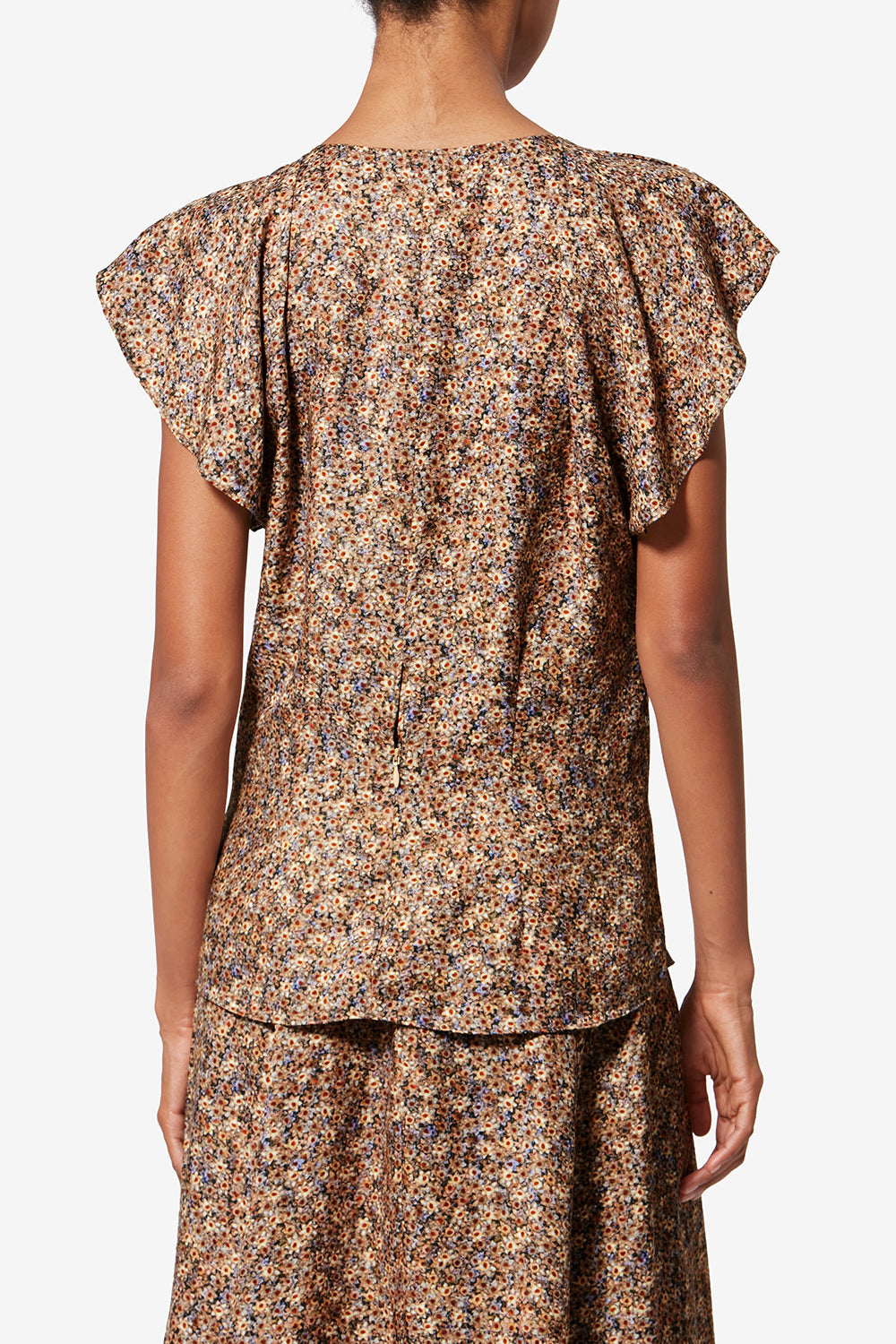 Lonea draped floral silk jacquard top - Ochre - Woman - 5