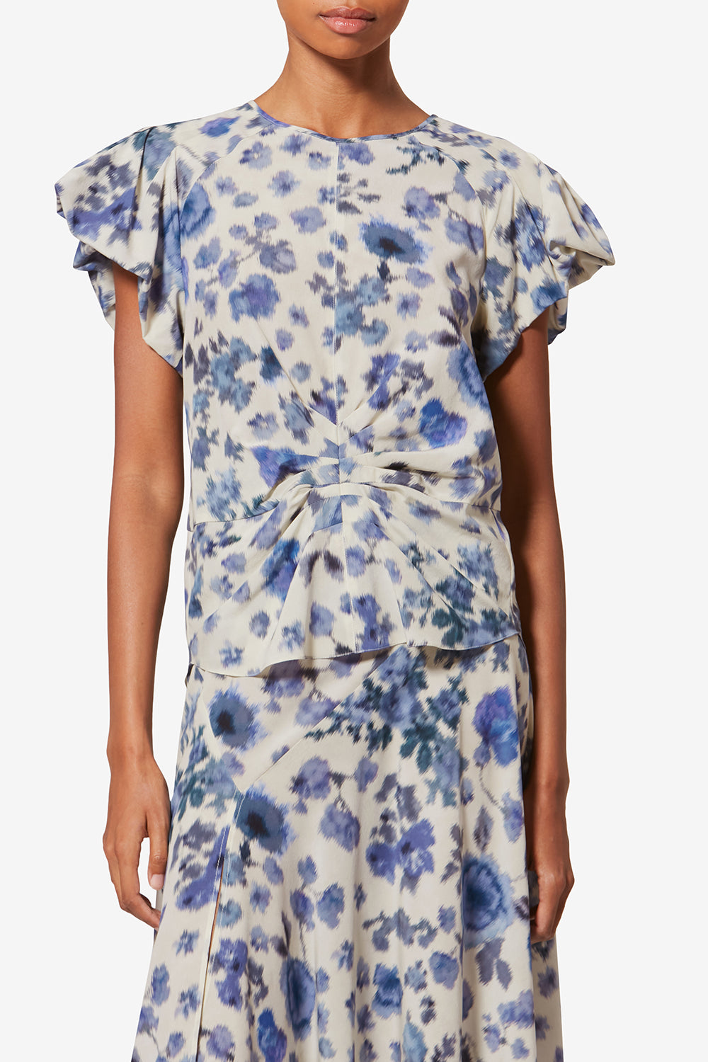 Top drappeggiato e stampato tullya in seta stretch - Blu - Woman - 4