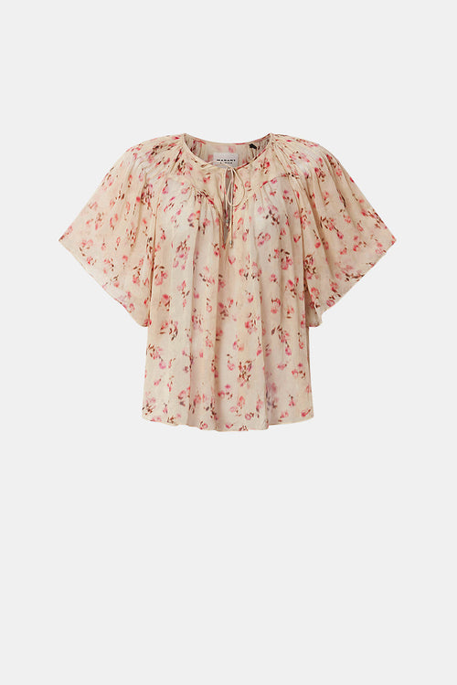 Blouse à manches courtes neslya en mousseline imprimée - Beige - Woman