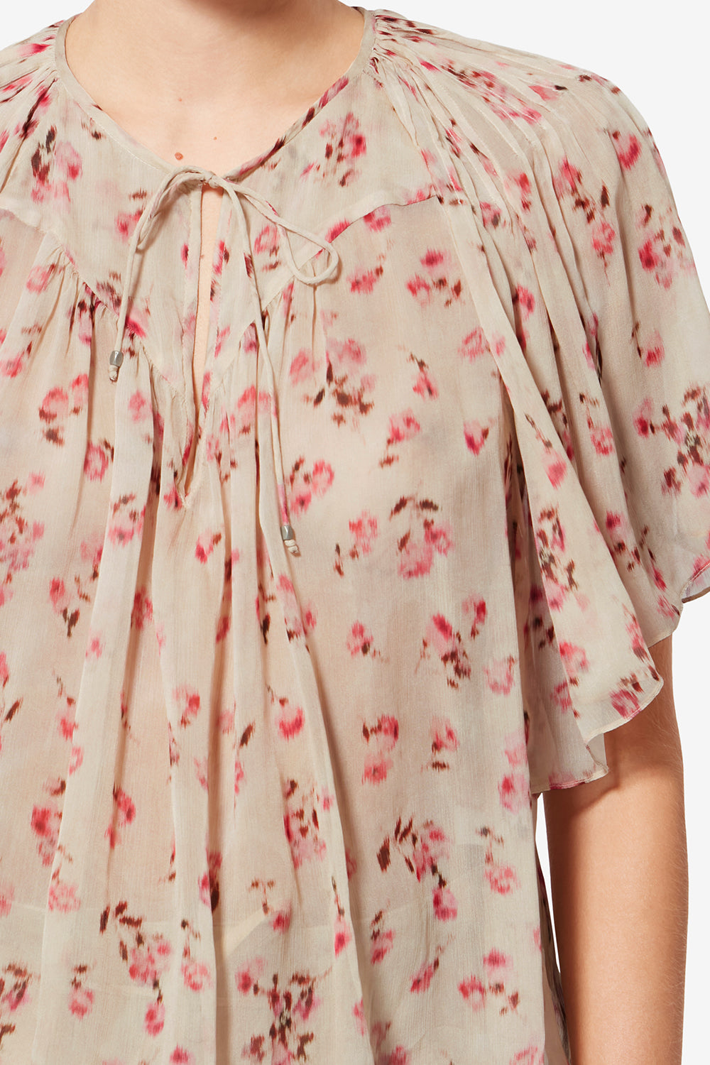 Neslya short-sleeve printed muslin blouse - Beige - Woman - 3