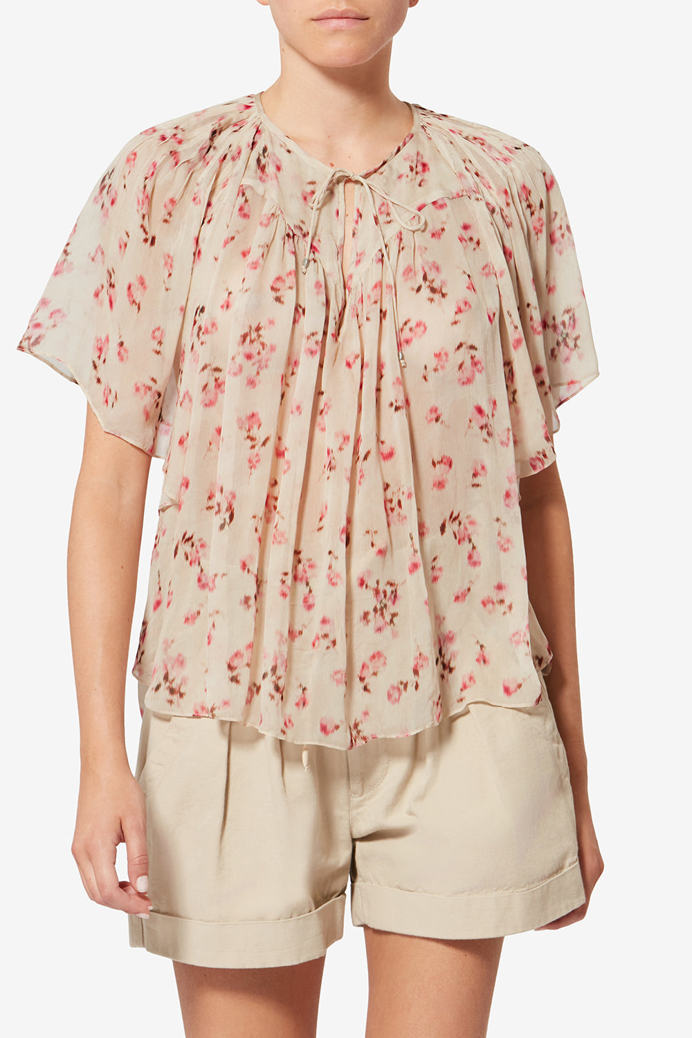Neslya short-sleeve printed muslin blouse - Beige - Woman - 4