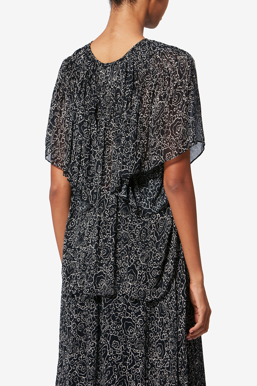 Neslya short-sleeve printed muslin blouse - Black and ecru - Woman - 5