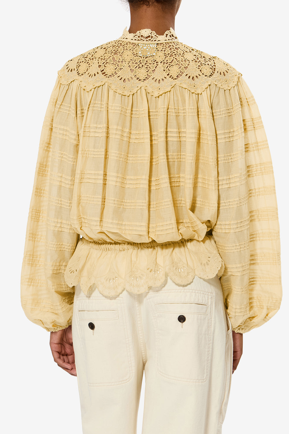 Blusa polly in cotone e pizzo a fiori - Light ochre - Woman - 5