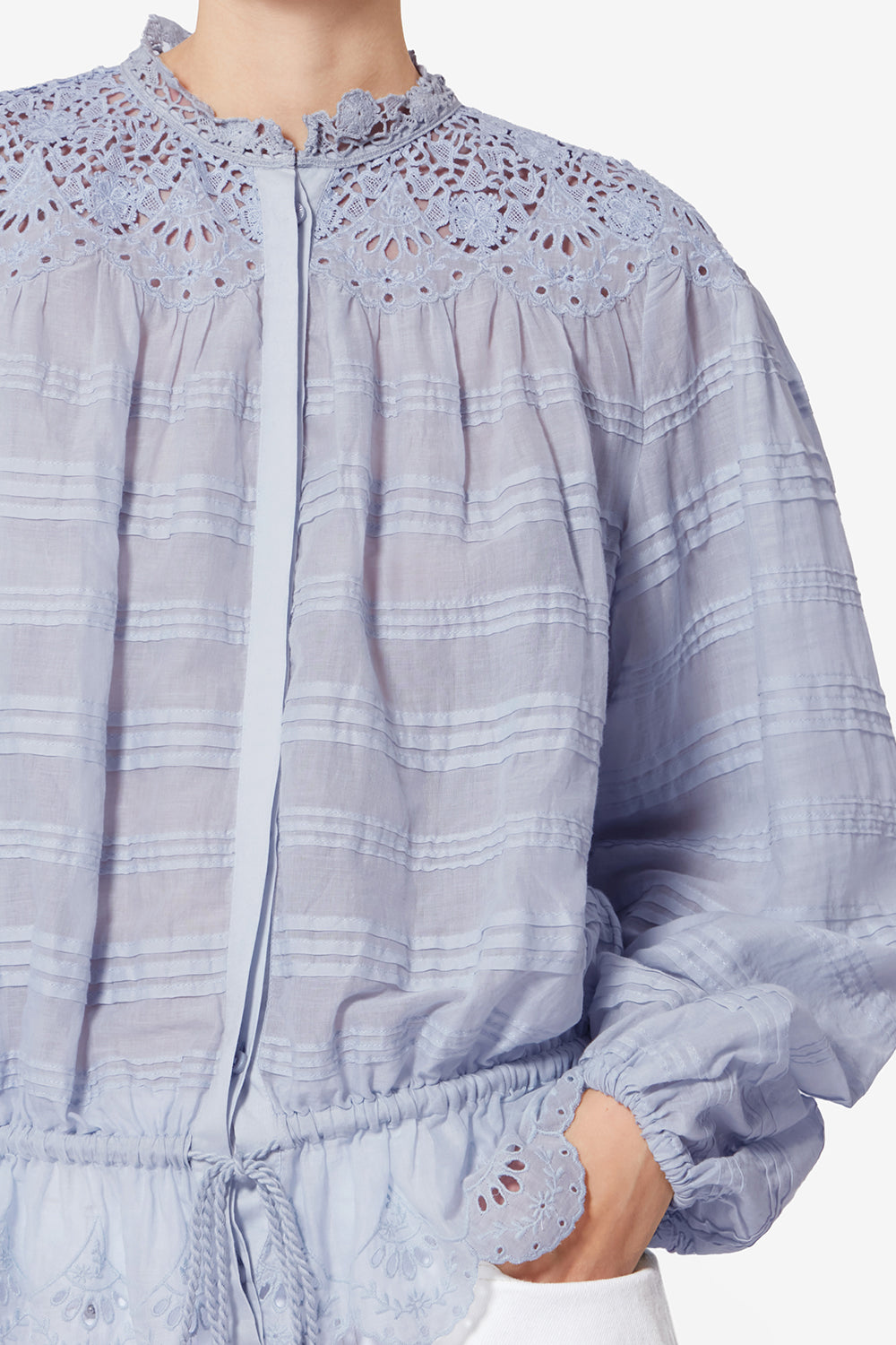 Blusa polly in cotone e pizzo a fiori - Azzurro - Woman - 3