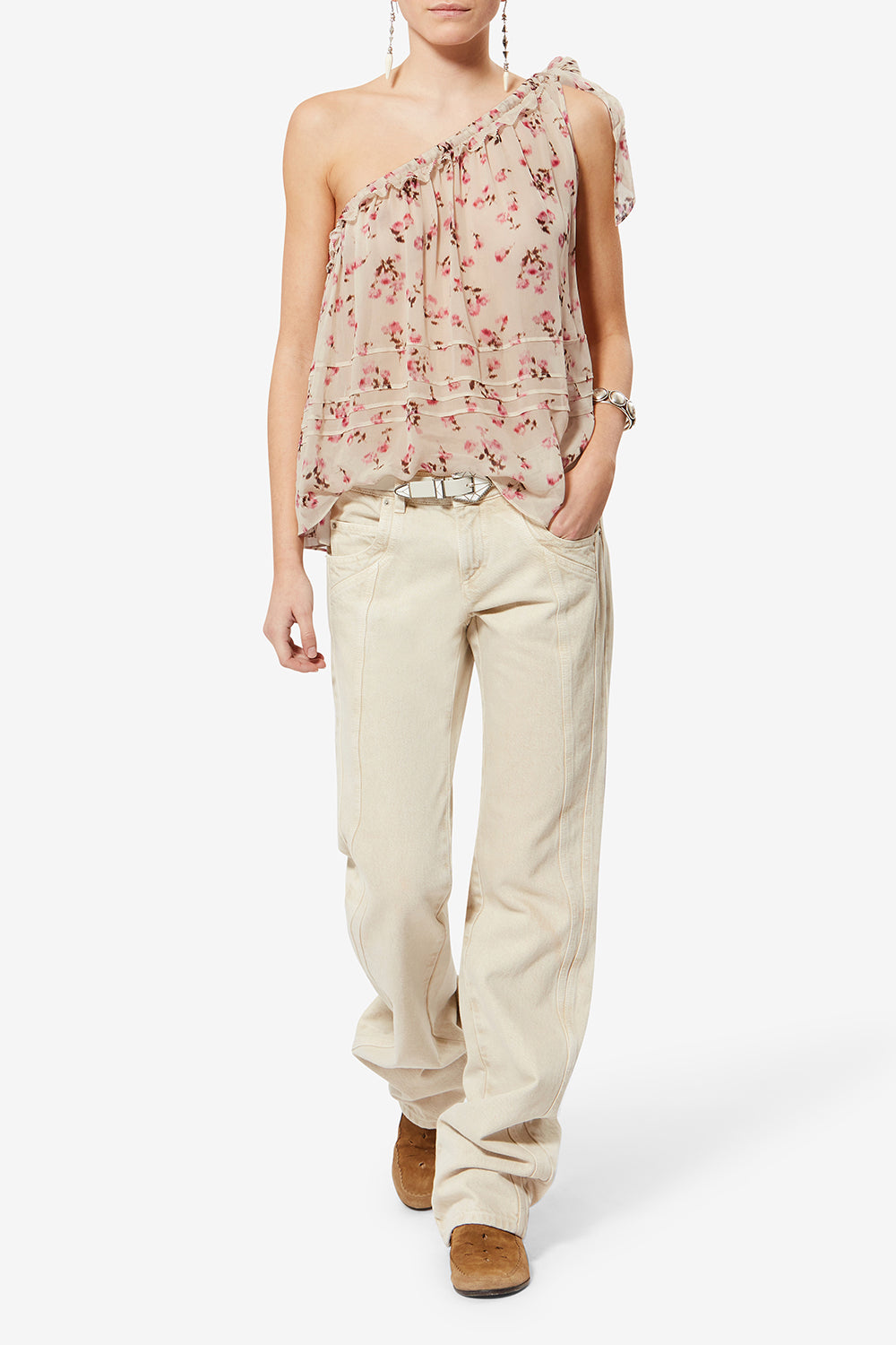 Loeva asymmetrical printed muslin top - Beige - Woman - 2