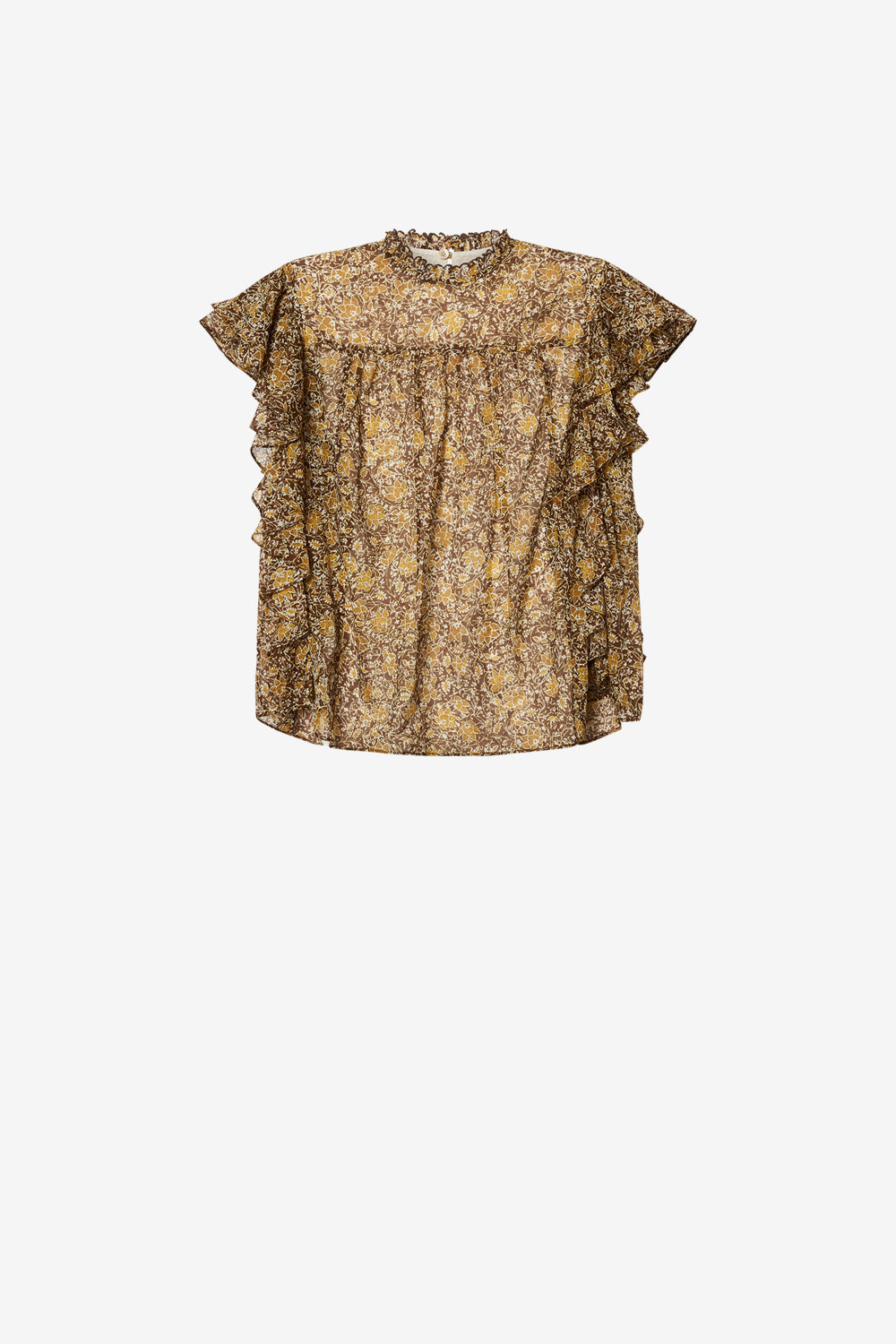 Top con volantes dalyane de gasa de algodón estampado - Caqui - Woman - 1