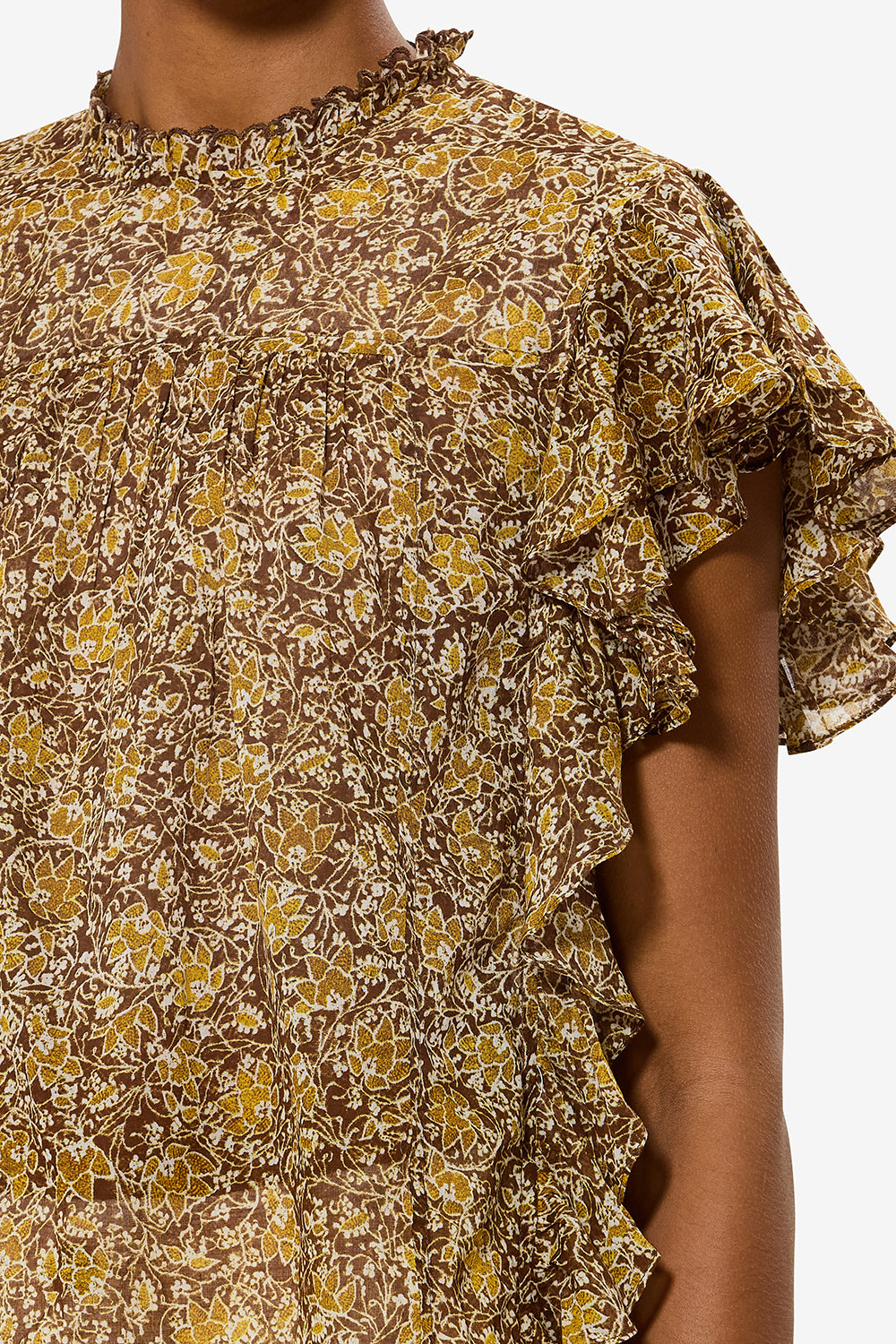 Top con volantes dalyane de gasa de algodón estampado - Caqui - Woman - 3