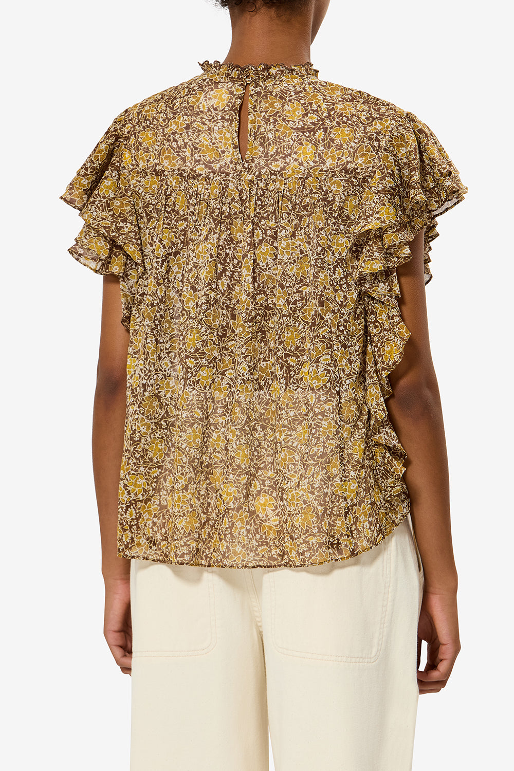 Top con volantes dalyane de gasa de algodón estampado - Caqui - Woman - 5