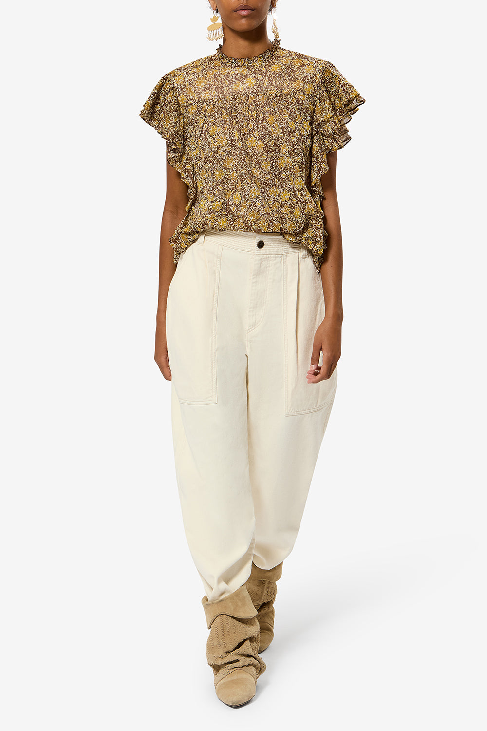 Top con volantes dalyane de gasa de algodón estampado - Caqui - Woman - 2