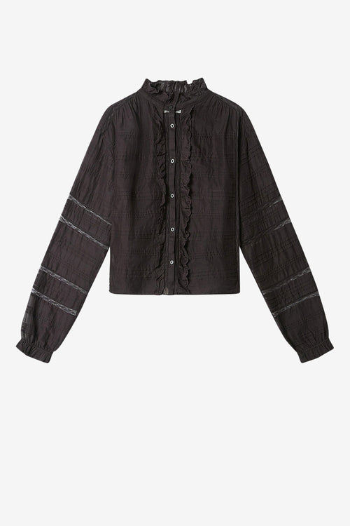 Blusa peline en algodón y encaje floral - Negro - Woman