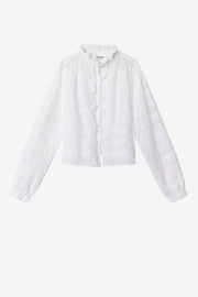 Blusa peline en algodón y encaje floral - Blanco - Woman