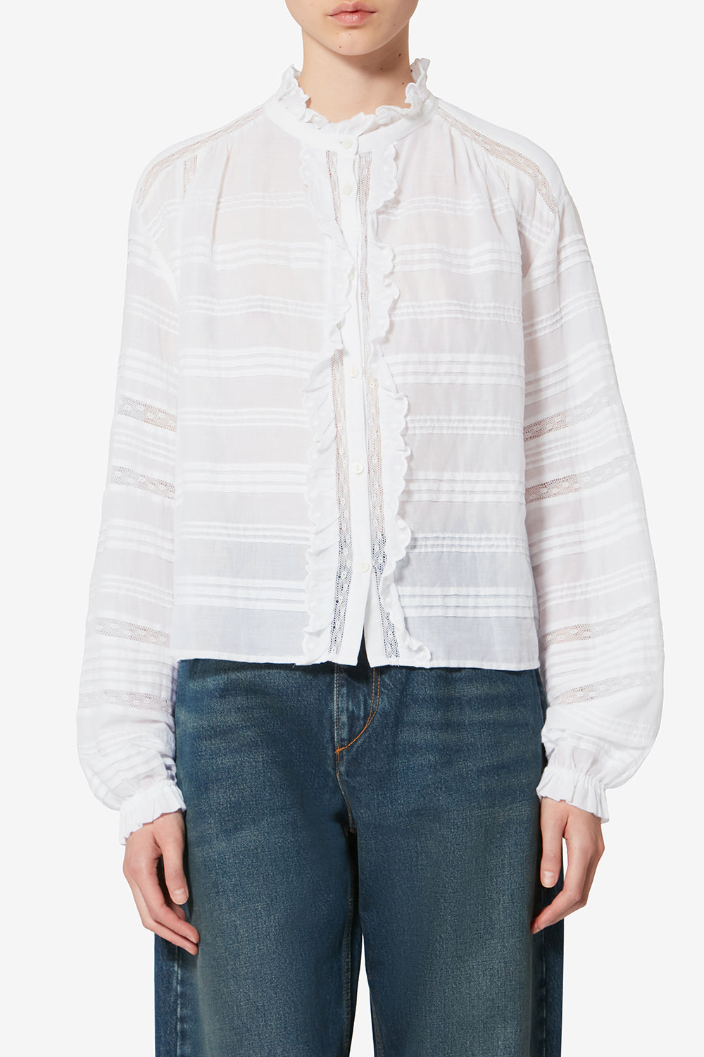 Peline cotton and floral lace blouse - White - Woman - 4